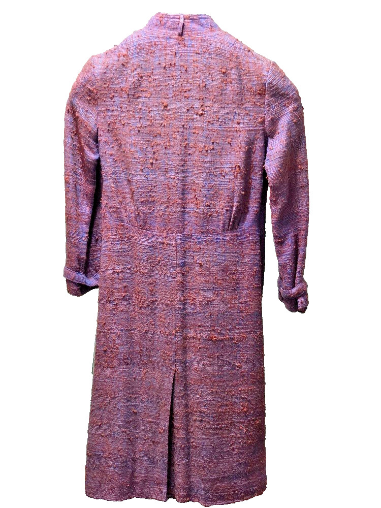 Vintage 1960s Custom Hong Kong Raw Silk Coat Plum & Rust Herald Tang