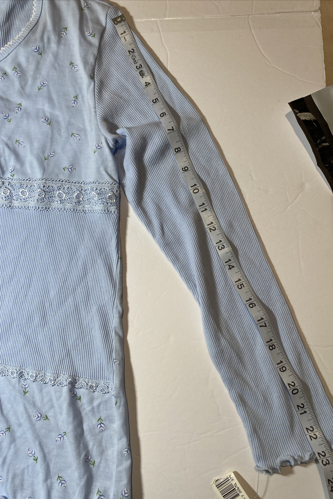 NWT Maidenform Nightgown M Cotton Polyester Blue Long Sleeves