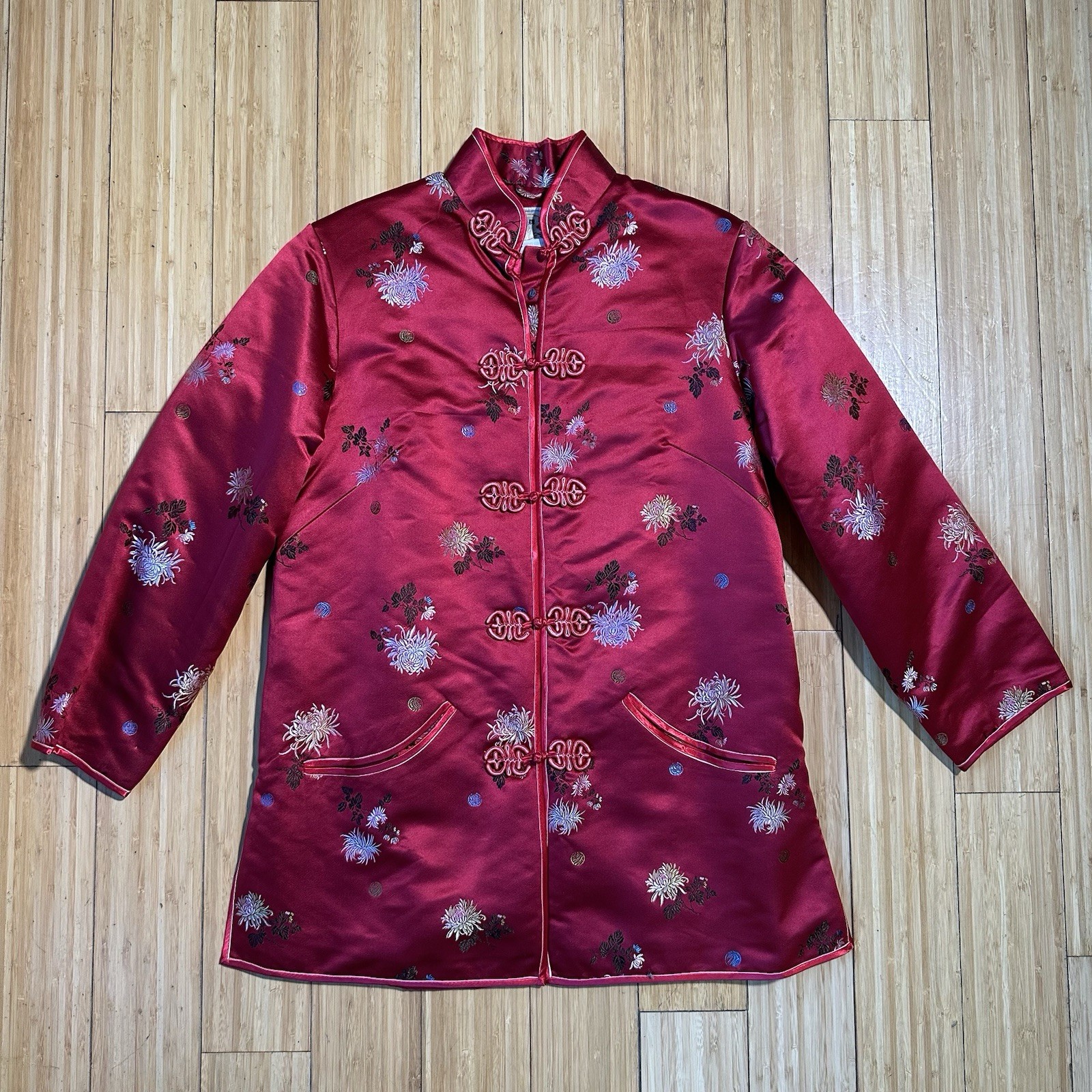 Vintage Peony Brand Vintage 70s Shanghai China Tangzhuang Kimono Red Silk M
