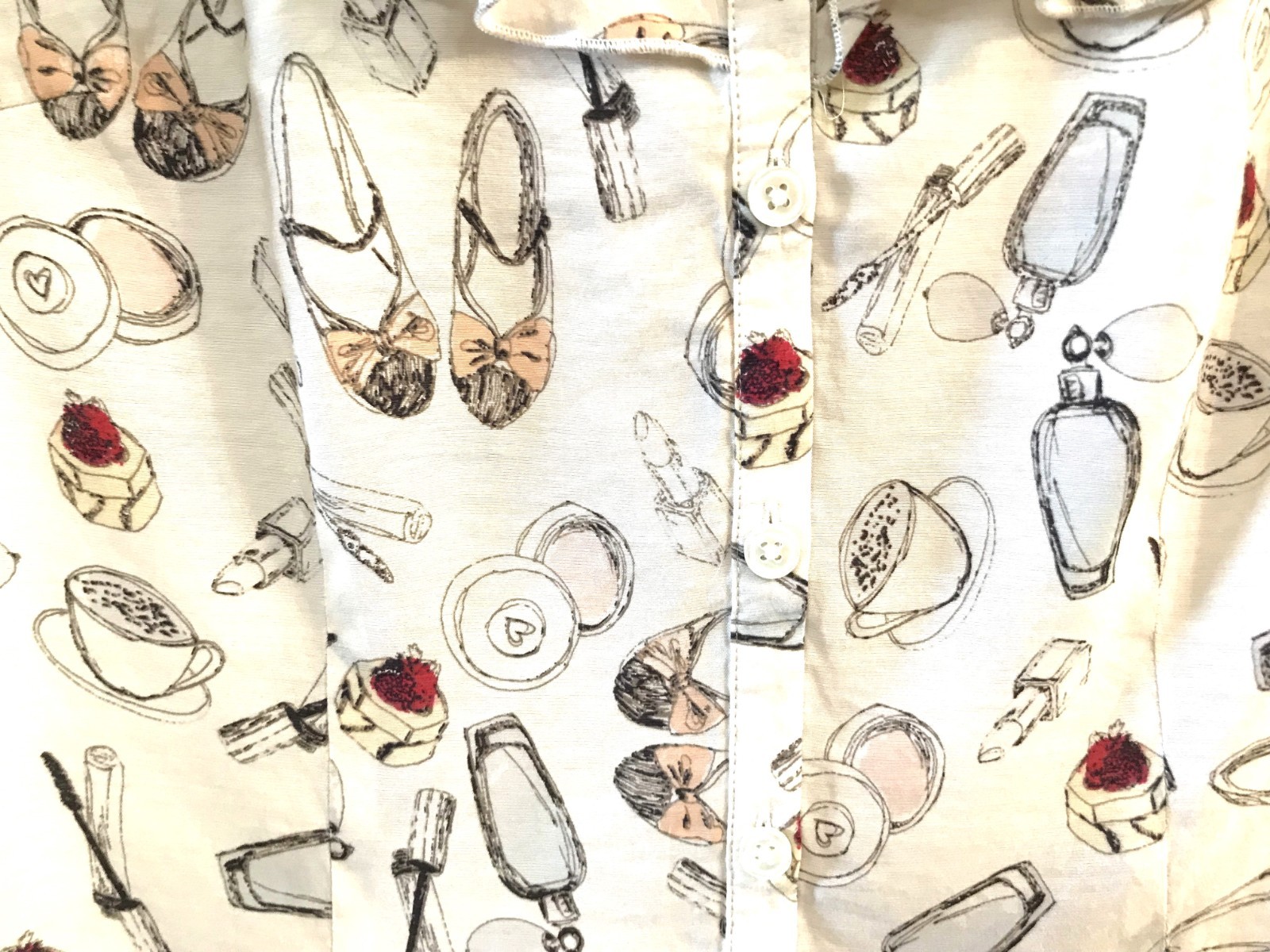 Van Heusen Studio Ruffled Blouse Vintage Top Heels & Coffee Print Women&rsquo;s Sz M