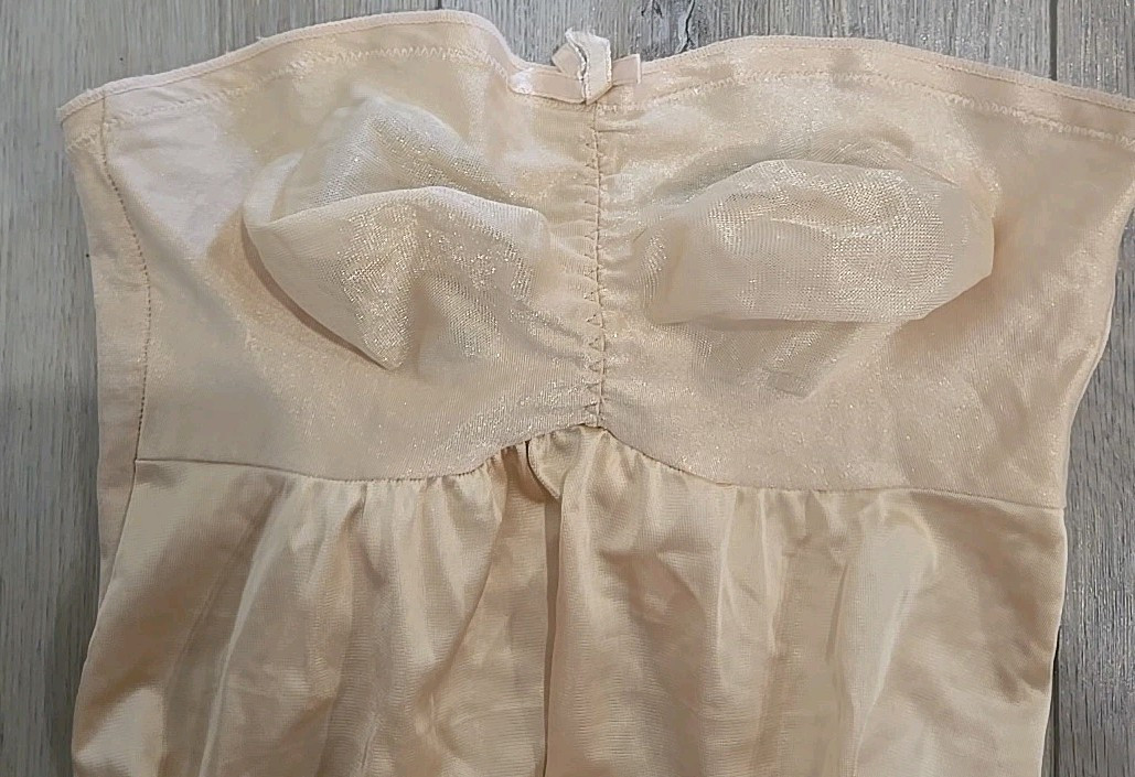 VTG Kayser Nude Strapless Slip Nylon Style 12199 Tall 38 Bust Side Slits VGUC