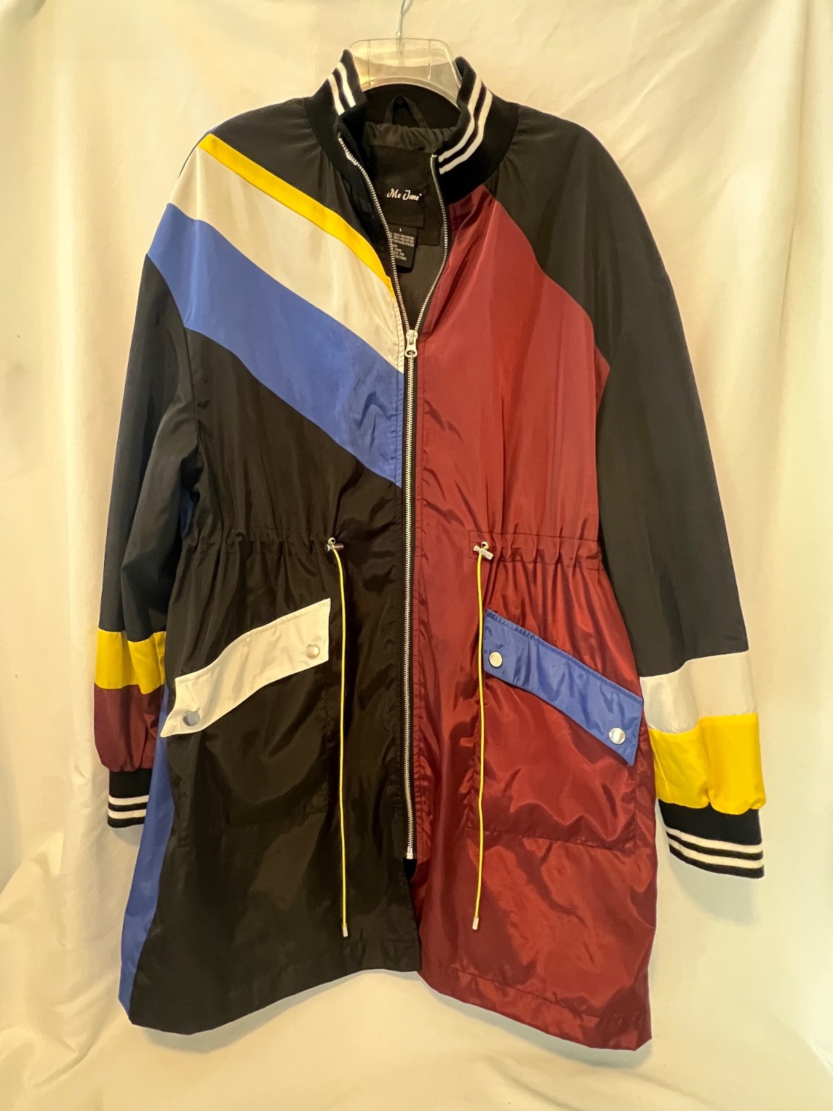 Me Jane Color Block Vintage Windbreaker High Ribbed Collar Geometric Size L