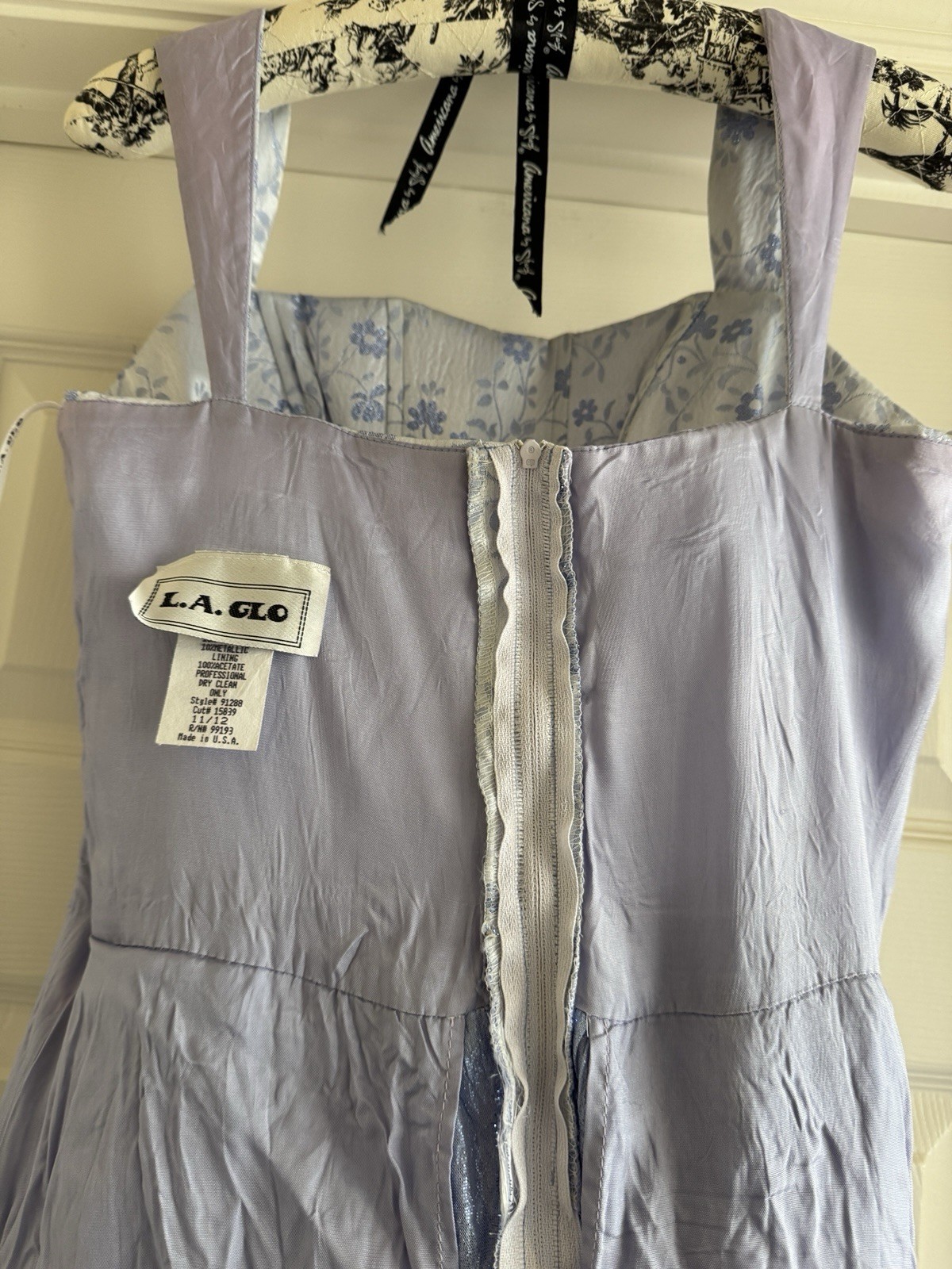 Vintage L.A. Glo Sz 11/12 Prom Dress Blue Lavender Daisies Ball Gown USA Made