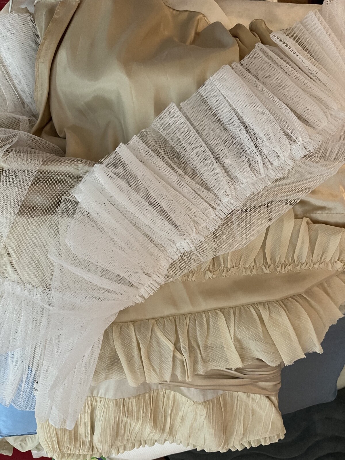 NWT Betsey Johnson Collection 2 Tea Dress Ivory Raw Silk Cotton Ruffles Tulle