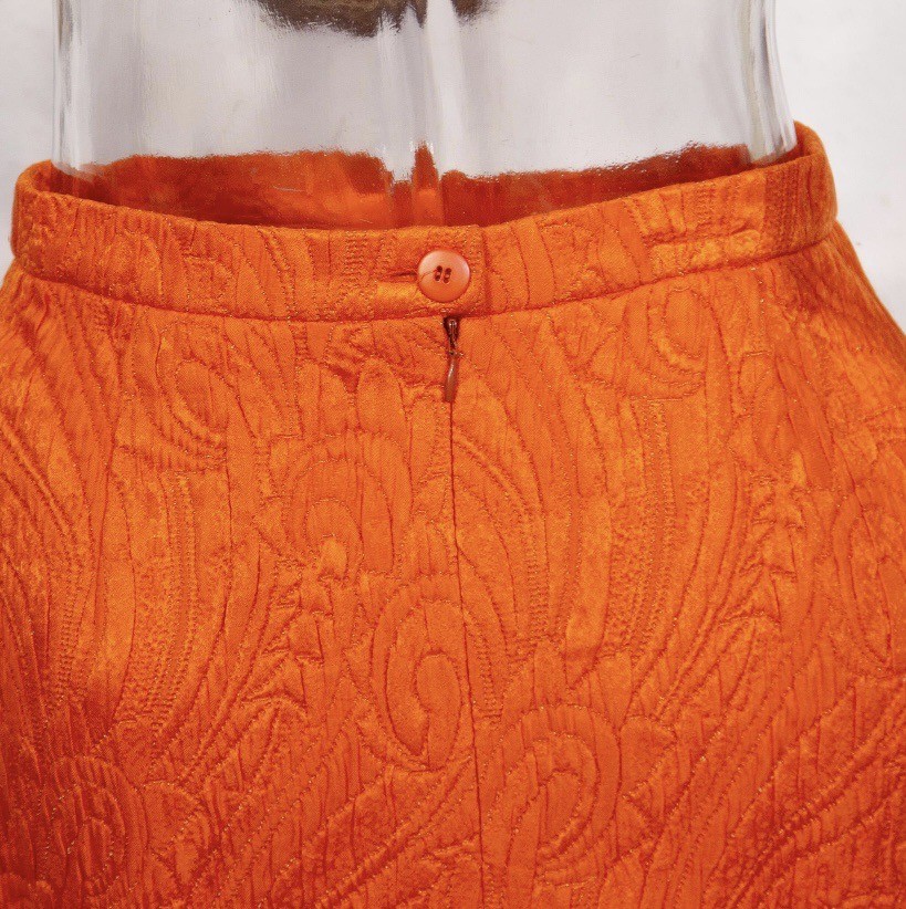 Vintage 1980s Escada Orange Wool Silk Skirt Suit Gold Button Size M UK 12