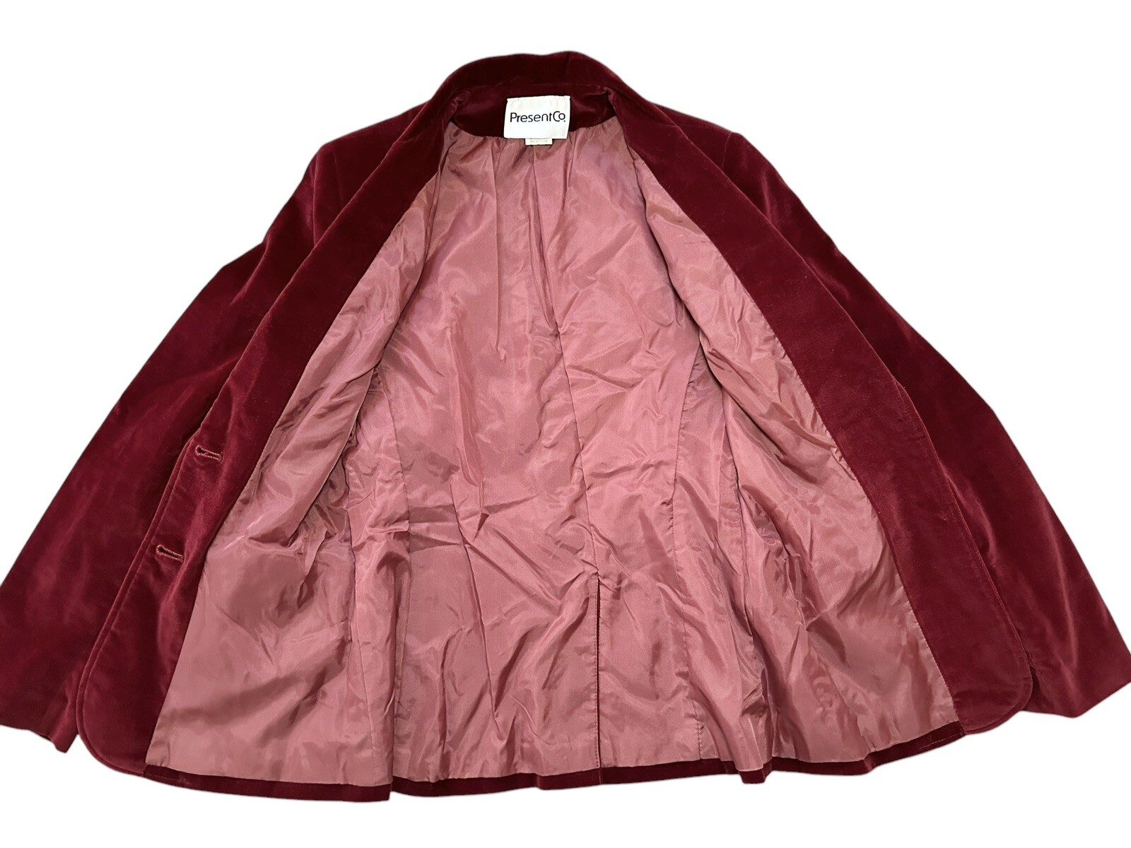 PRESENT Co Velour Blazer 2 Button Up Size SMALL 11/12 Red Wine Velvet Jacket*