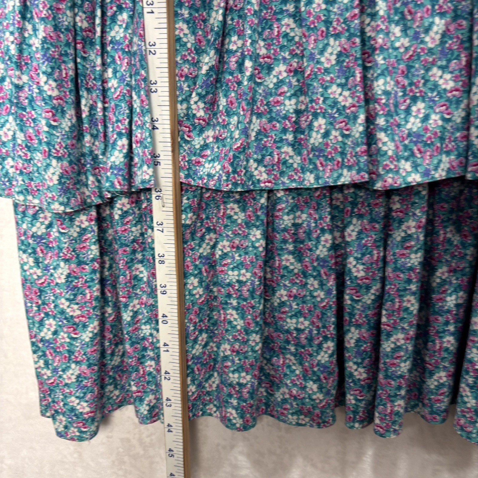 VTG Jane Schaffhausen Belle France Floral Cottage Dress 10 Ruffle Tier Blue 80s
