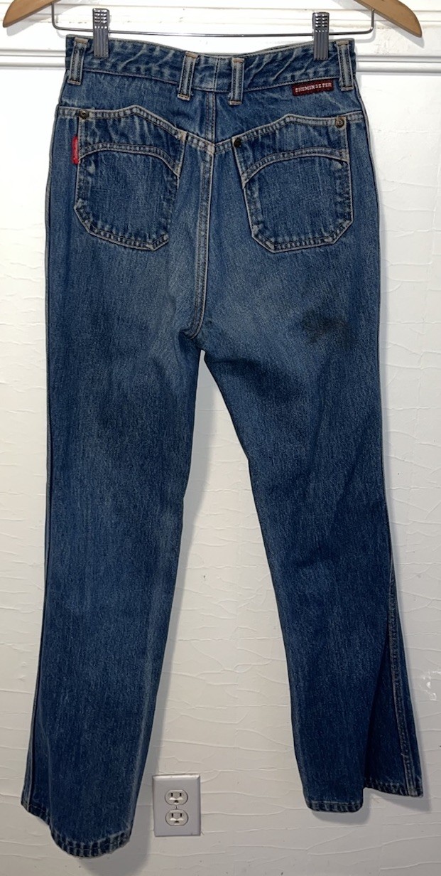 Vintage 1970s Chemin De Fer Medium Blue Slim Flare Jeans-24” Waist x 32” Inseam