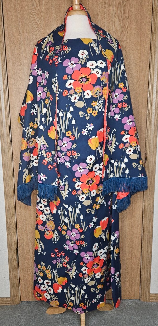 Vintage Halter Maxi Dress 1960s mod Floral Print Handmade W/Shawl