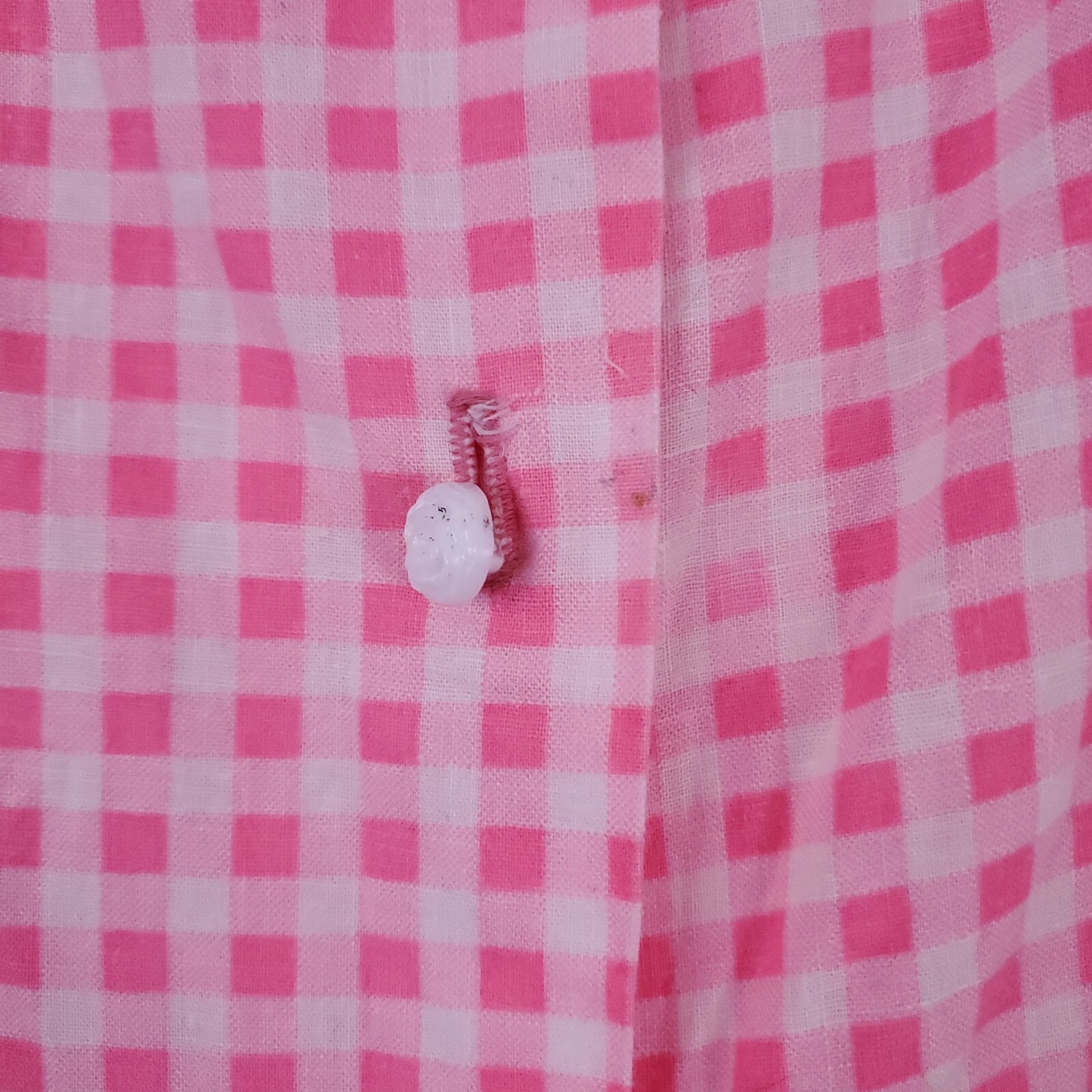 Vtg BarbieCore Pink White Gingham Cottage 60&rsquo;s Mini Tank Dress Embroidered S/M