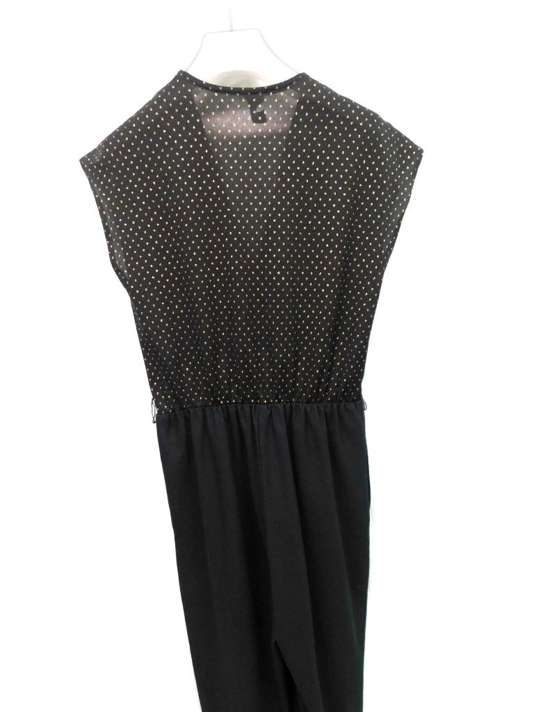 Vintage 70s S Black Copper Glitter Dot Jumpsuit Sheer Disco Dancing Short Sleeve