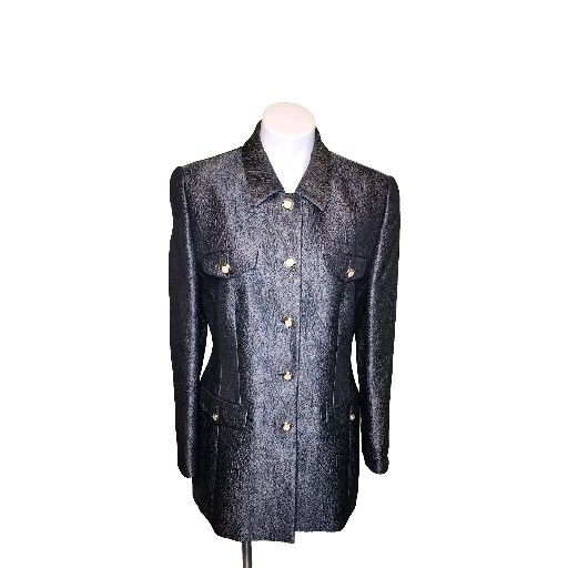 Escada Margaretha Ley Vintage Gray Jacquard Wool Silk Sz 40 EU 10 USA Pant Suit