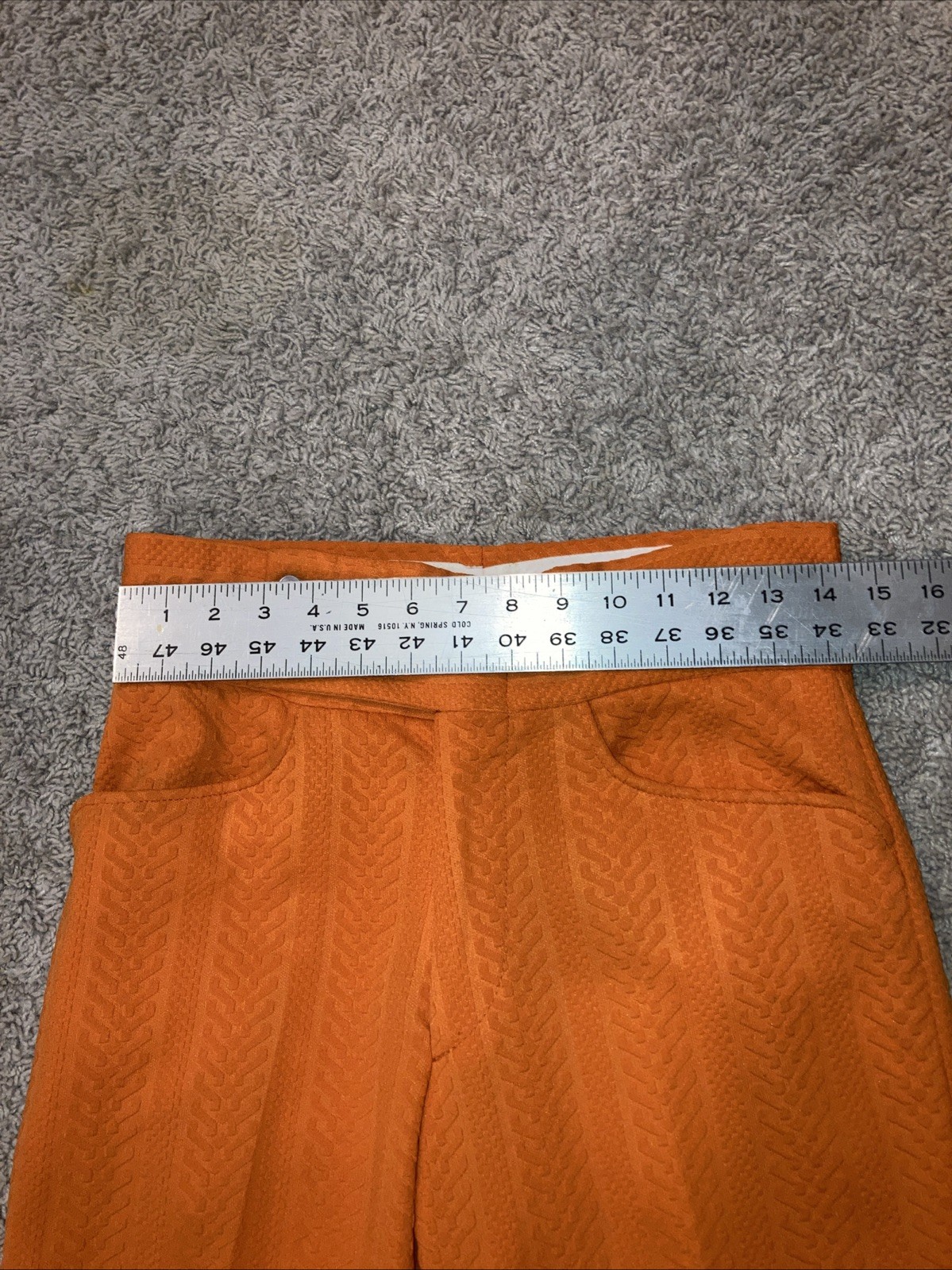 Vintage 1970s Orange Double Knit Polyester Flair Pants. Textured