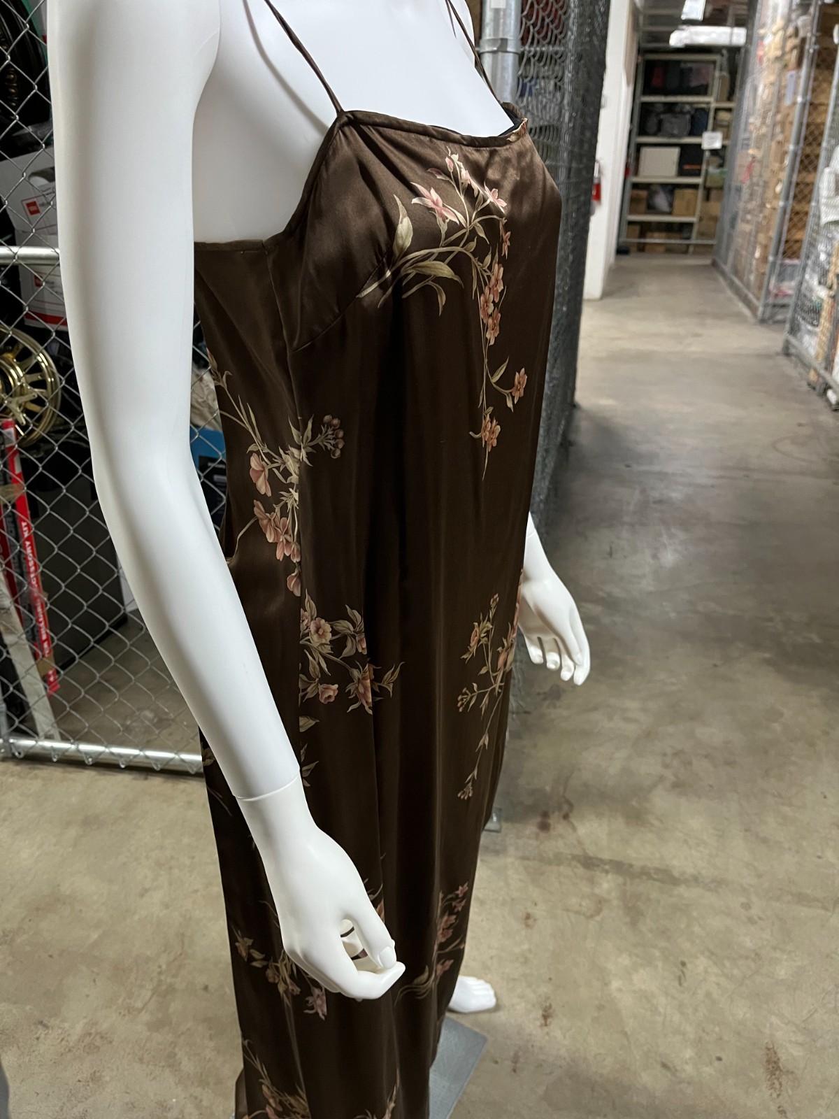 Vintage 1990&rsquo;s Chocolate Brown Floral Print Silk Slip Dress by Emanuel Ungaro