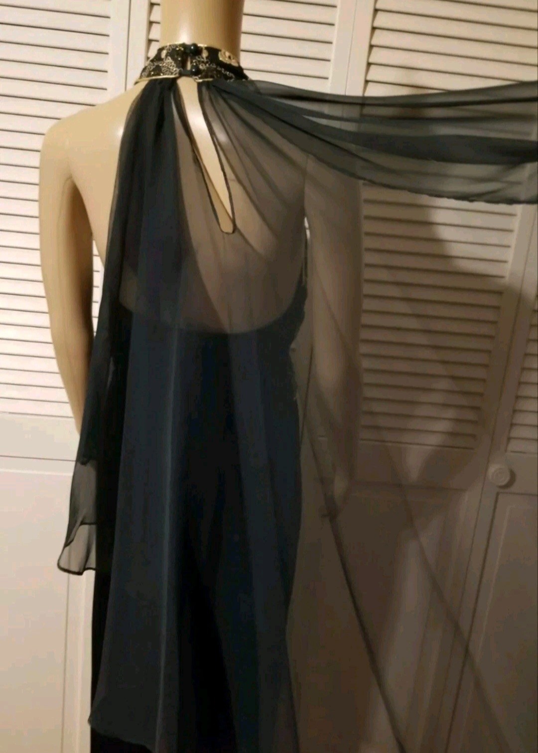 Vintage Aspeed Size Medium Formal Dress Green Velvet Gold Embroidered Sleeveless