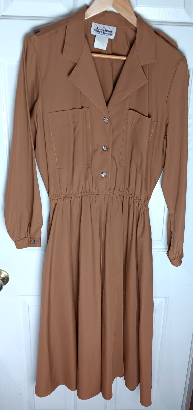American Shirt Dress Size 16M Vintage 80s Shirt Dress Collared Pockets Brown