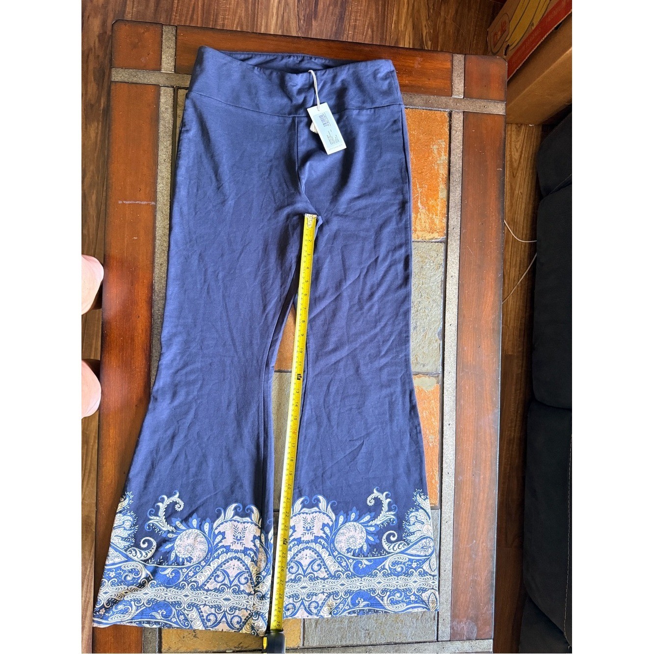 Johnny was high waisted flare blue roman paisley hem BNWT boho rodeo retro art M