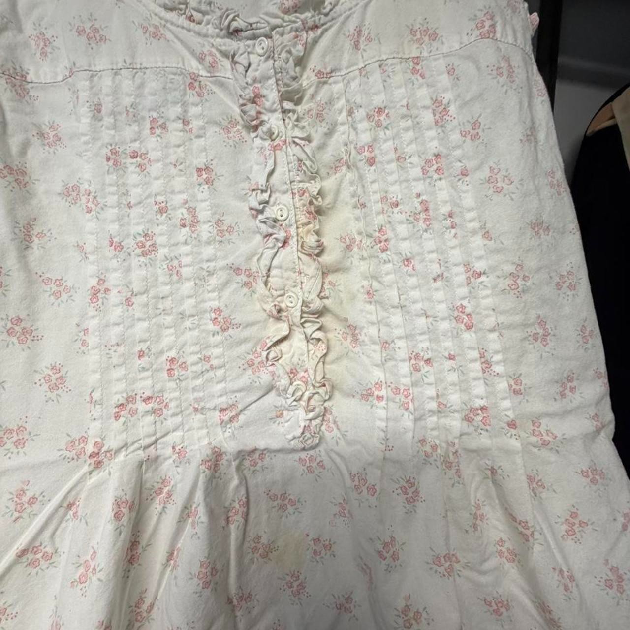 Vintage Lewis Trimel Floral Cotton Maxi Nightgown Women M White Pink