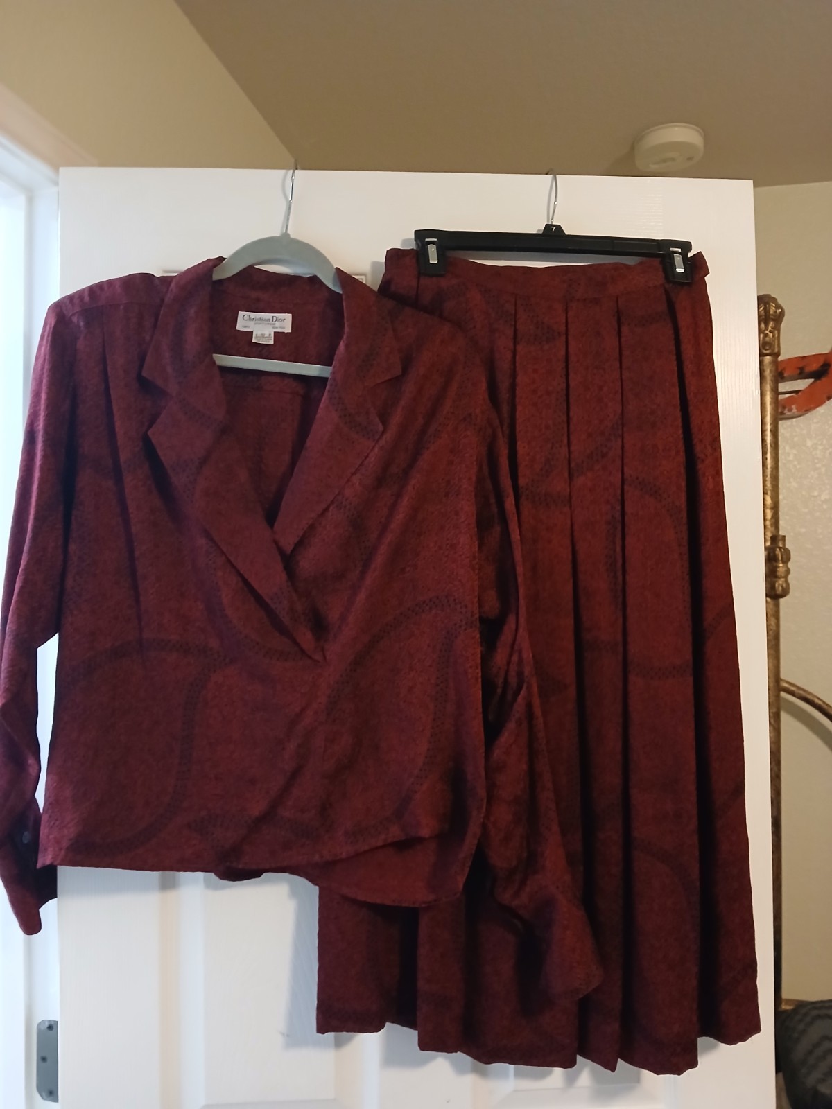 vintage 1980&rsquo;s Christian Dior maroon blazer set, paisley print silk Size 10