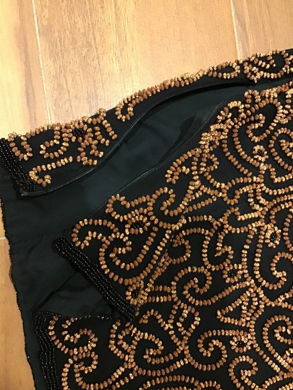 Vintage 90s Cache Black Beaded Cami Top Size 2 Bronze Embellished Boned Corset