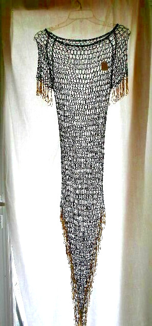 New! Women&rsquo;s Handcrafted Black and Gold Crotched and Beaded Dress/ Size Small