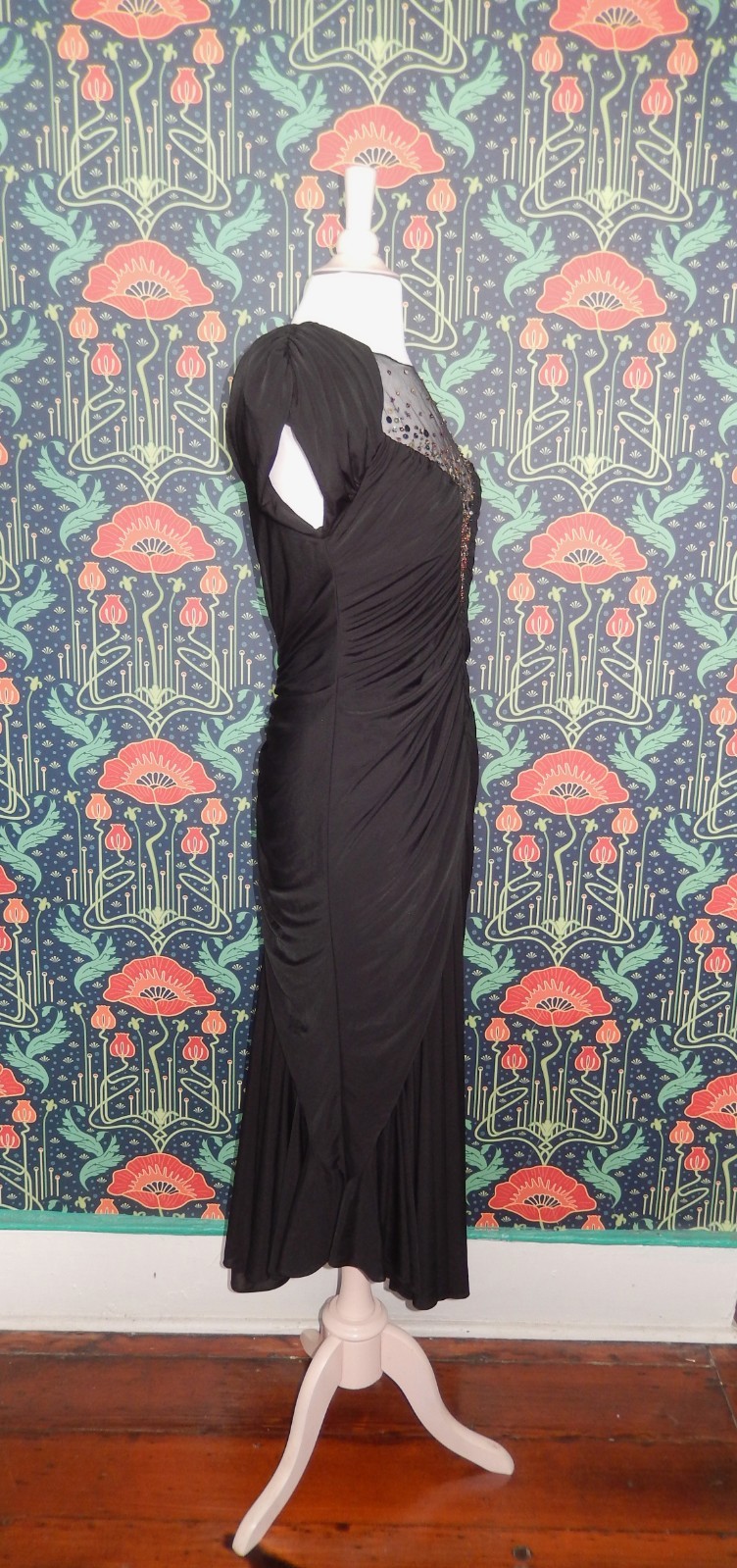 Vintage 80&rsquo;s Casadei Black Sequin Draped Party Cocktail Dress