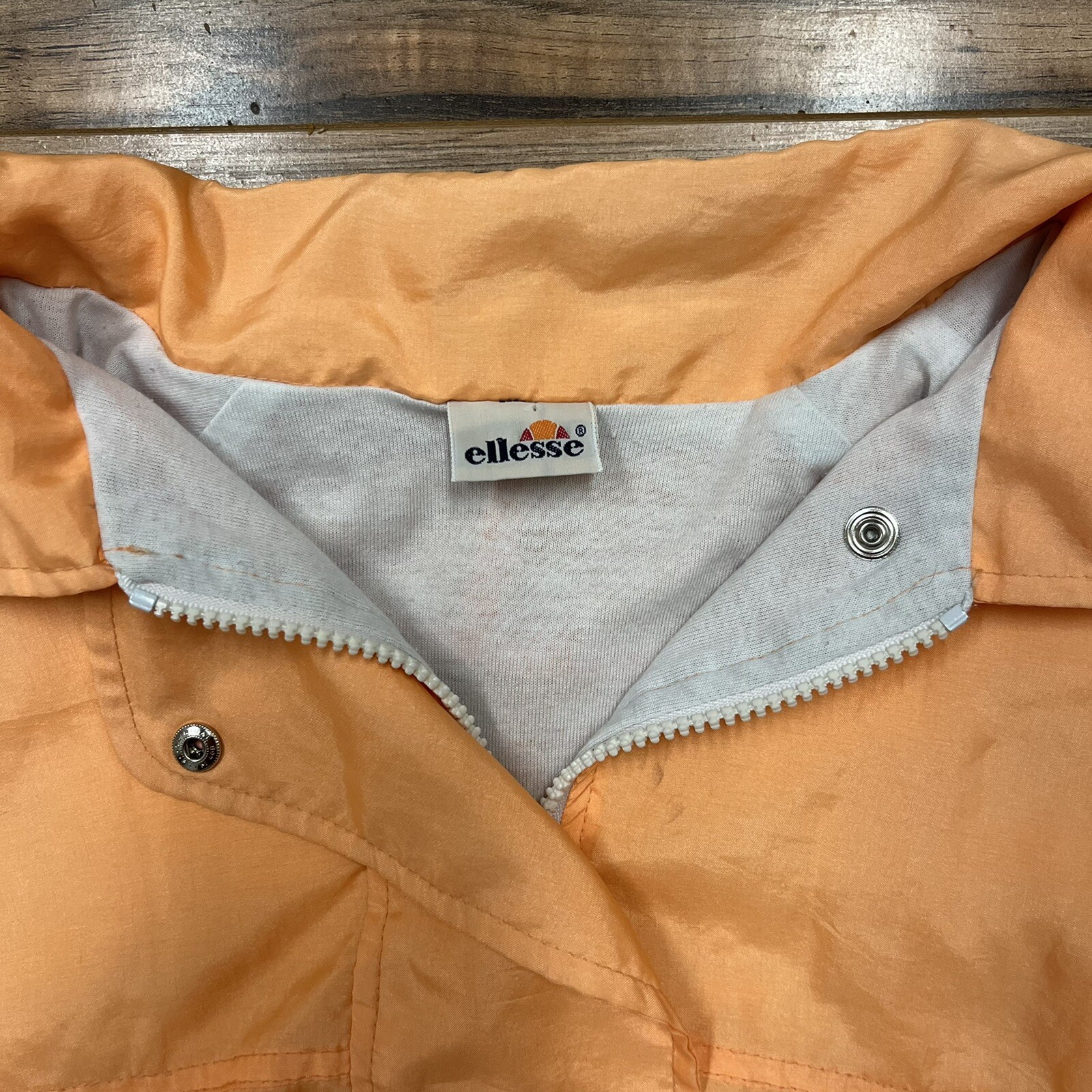 ELLESSE Vtg 80s Orange LINED WINDBREAKER JACKET S All Sports Warm Up Tennis EUC