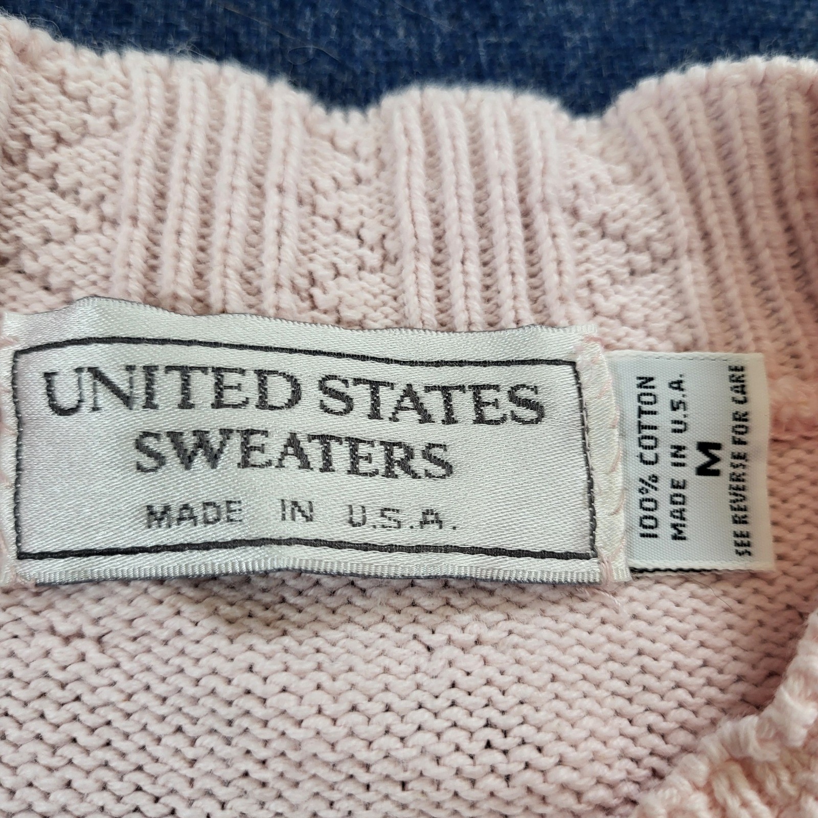 United States Sweaters Vintage Pink Floral Cotton Knit Pullover Made in USA Med