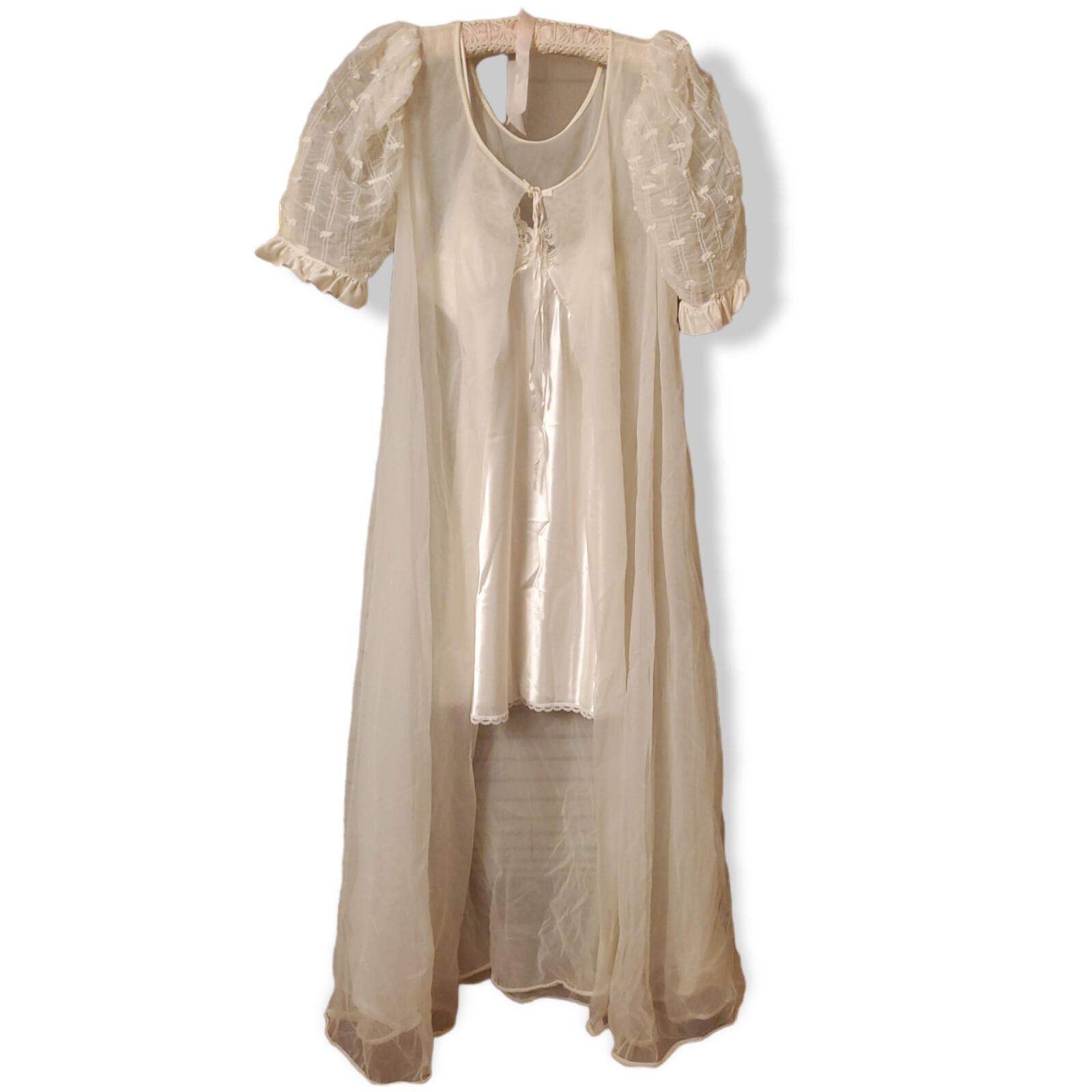 Vintage Val Mode Chiffon Full Flowy Nightgown Negligee Peignoir & Robe Set M/L