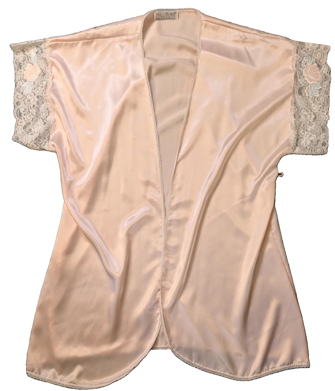 Vintage Val Mode Lingerie U.S.A. Peach Women&rsquo;s Medium Nightgown Robe Satin Lace
