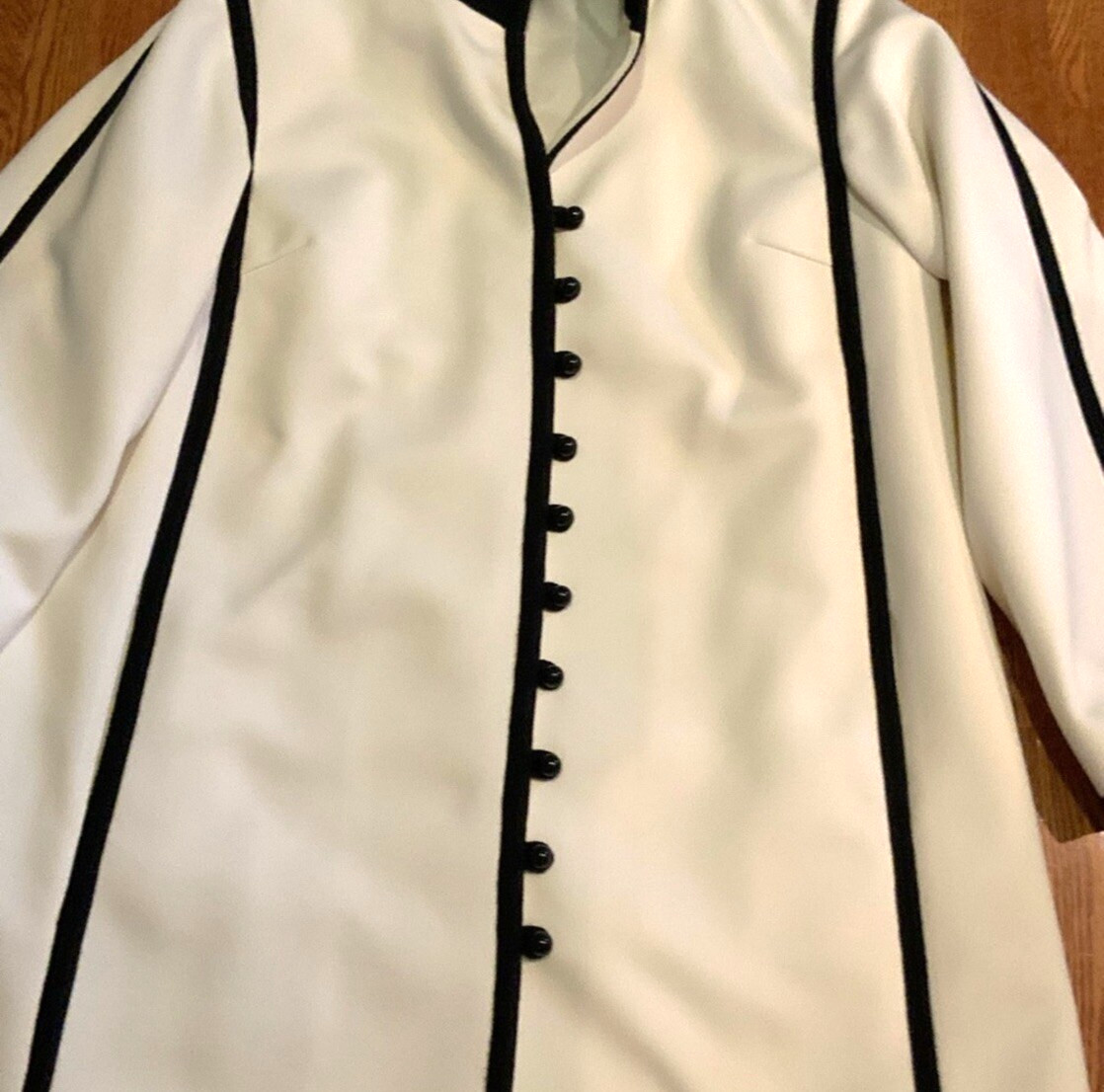 Lilli Ann Coat Vintage Button Front Cream Black Lined 46 in Chest READ