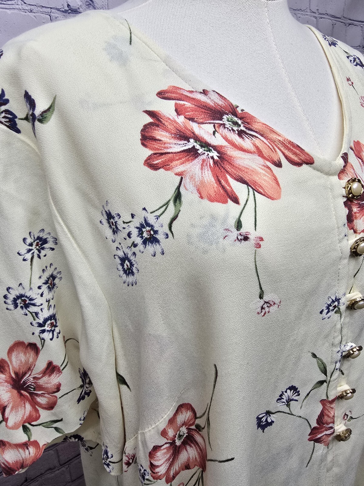 90s Another Thyme Floral Overlay Short Sleeve Dress – Size 18