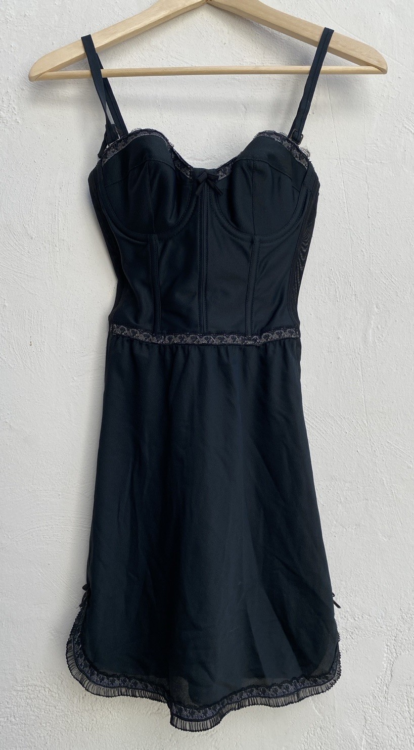Vintage Lady Marlene 32B Slip Built In Bustier shape Lingerie Black