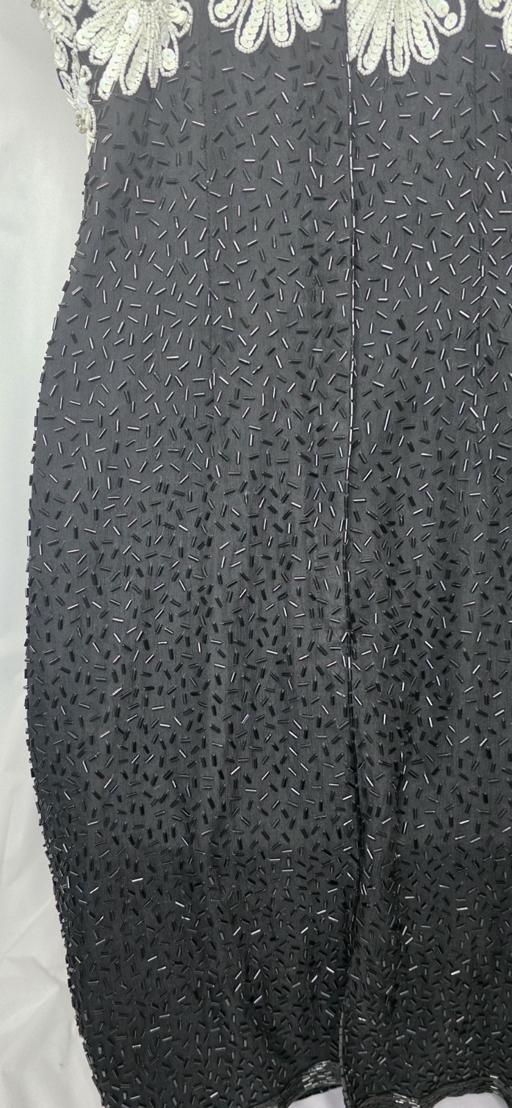 VTG Frank Usher Heavy Beaded & Sequinned 100% Silk Dress Size S 80s 90s Floral