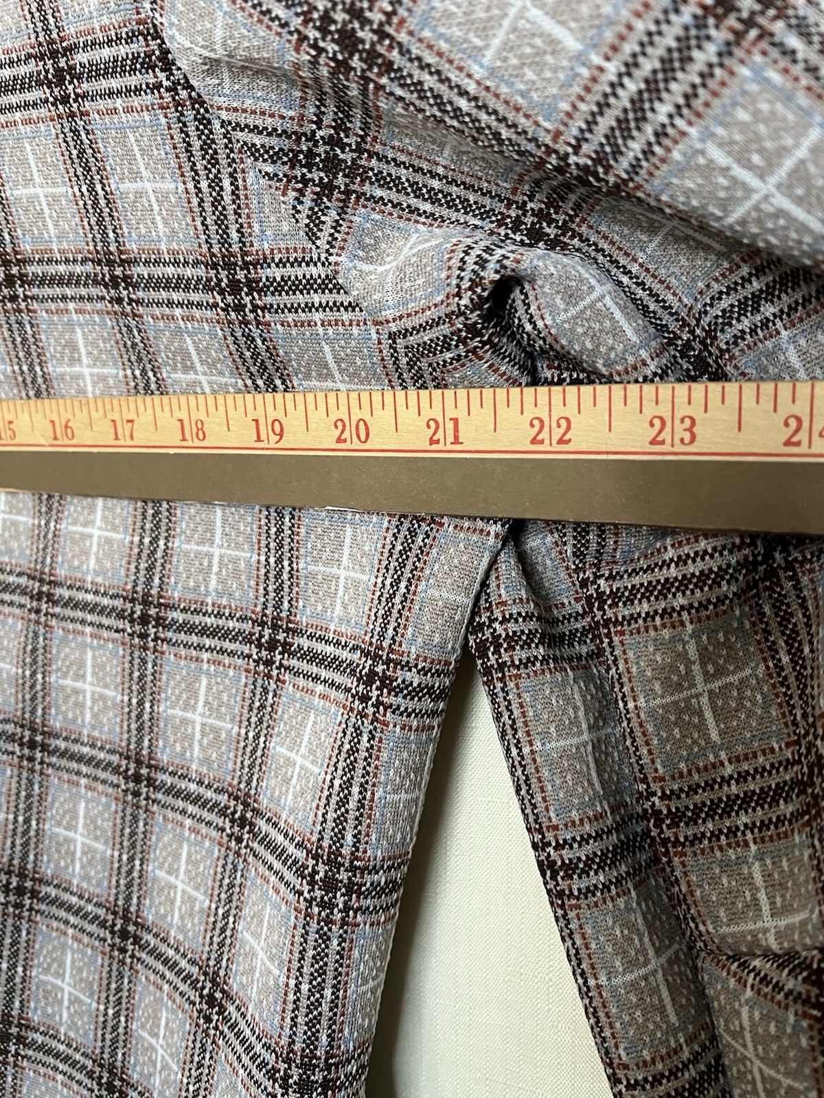 Vintage 70s Gray Plaid Checked Blazer Jacket Size L Faux Pockets Lightweight