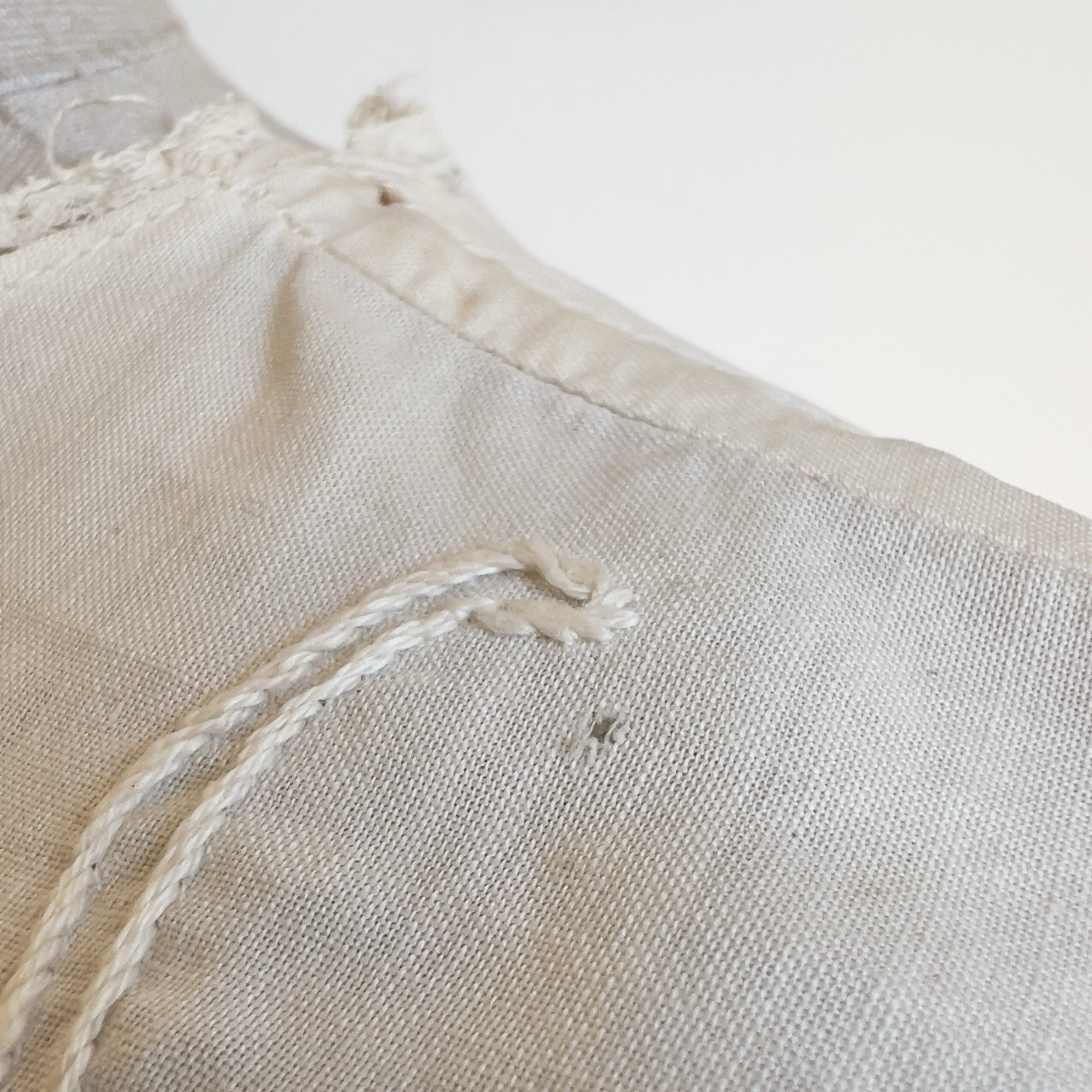 Antique Cotton Blouse Top Off White Hand Embroidered Lace Edwardian Button Back