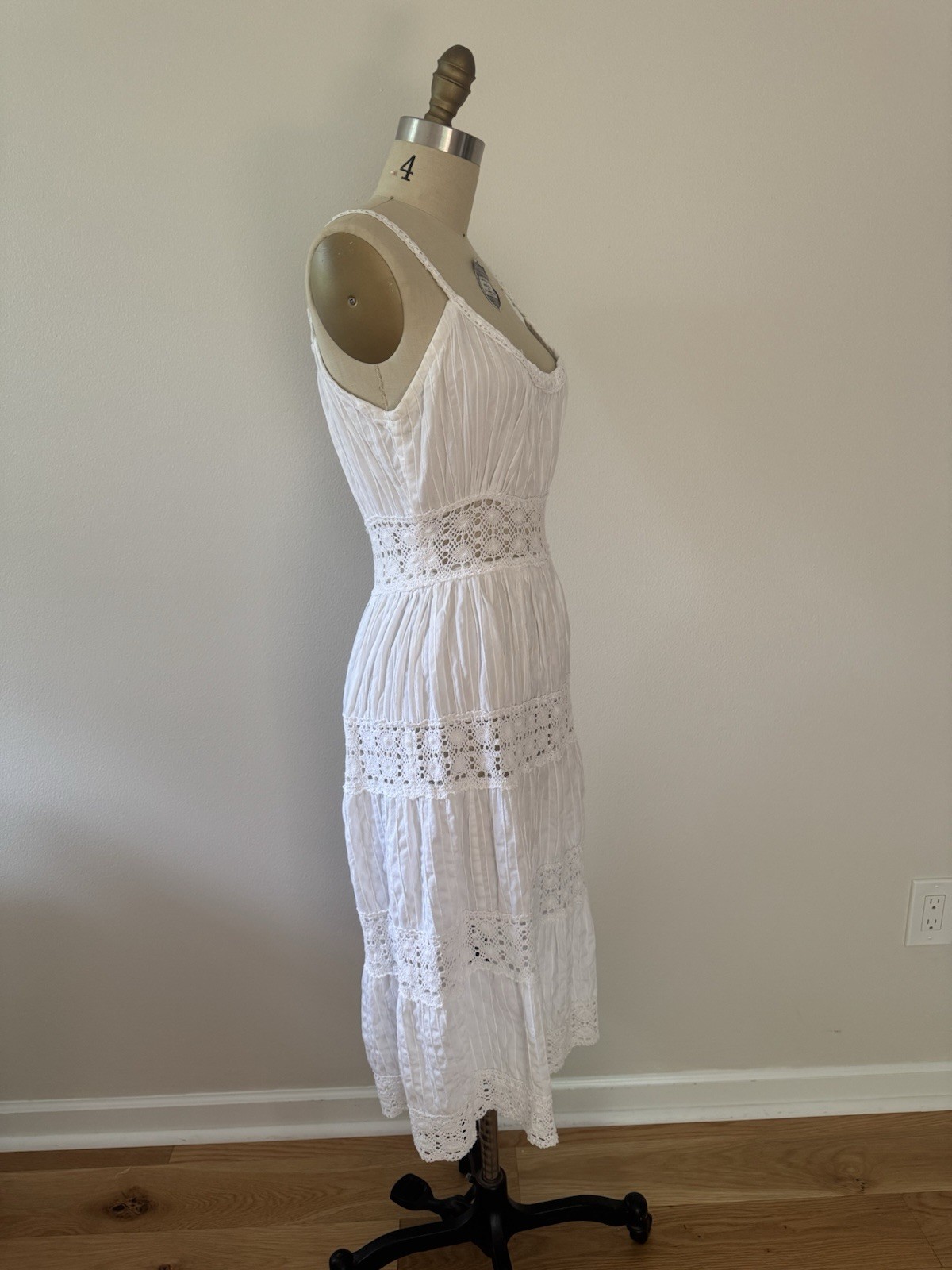 Vtg 70s White Cotton Crochet Sundress Prairie Dress Cottagecore Boho Bridal