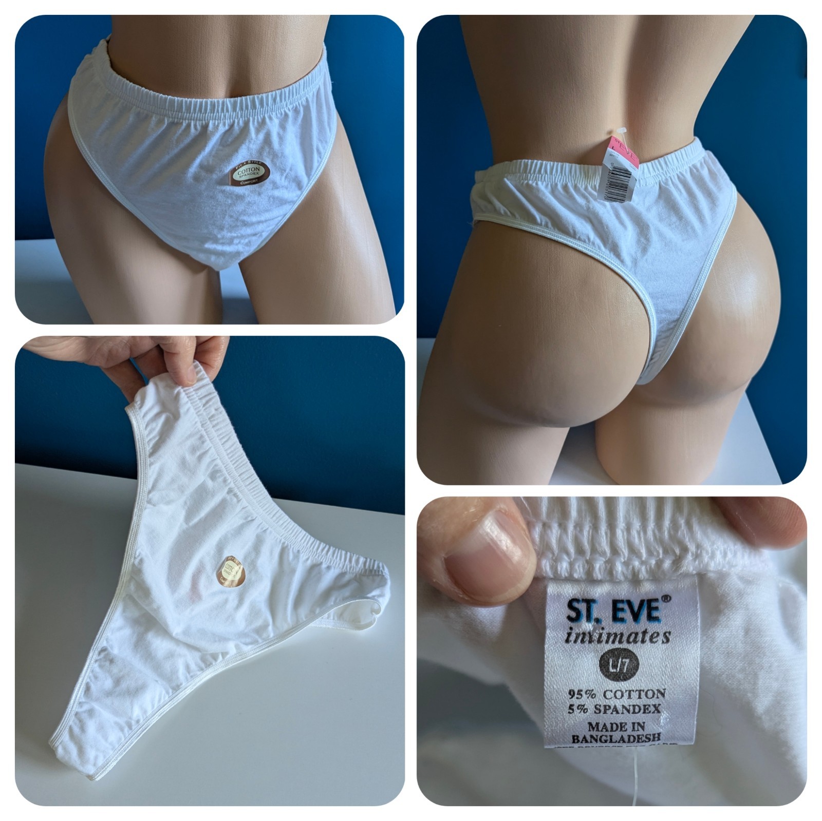 Vtg 90s Second Skin Cotton Spandex Thong Panties Sz L/7 NWT Vintage St Eve