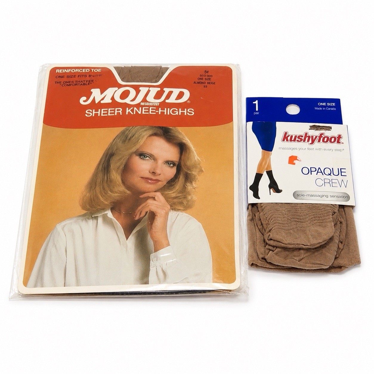 Vintage Knee High Nylons Lot Mojud Kushyfoot Nude Hosiery One Size NOS