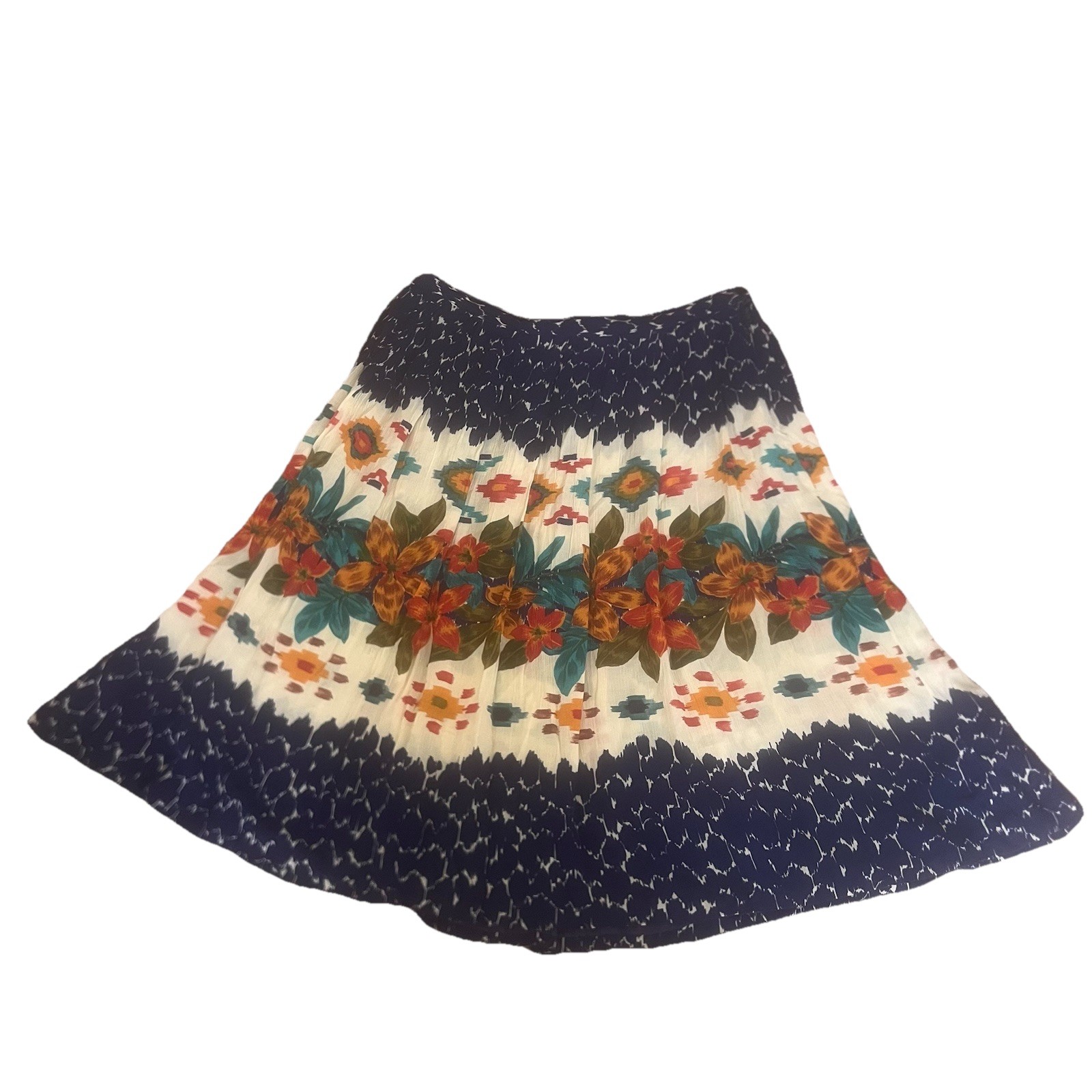 Vintage Ms. Russ USA Plus Size 22 Floral Southwestern Ikat Border Rayon Skirt