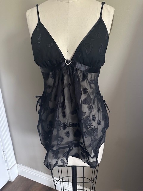 Vintage Enchanting Black Sheer Cami Lace Babydoll Size – M