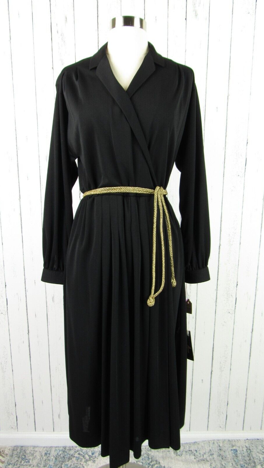 Vintage 70s Matti of Lynne NWT Black Qiana Nylon Dress Size 10 Secretary Disco