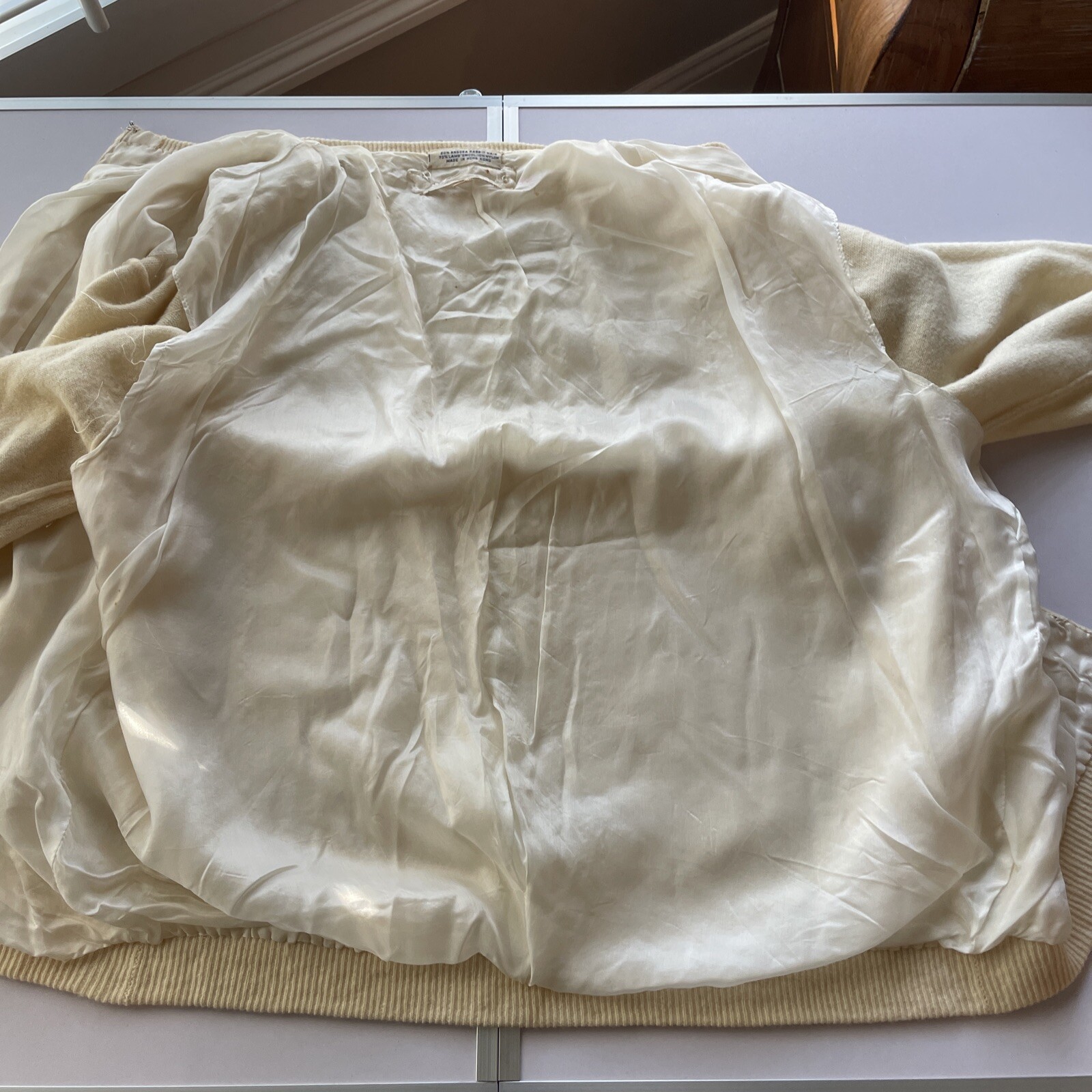 Angora Lamb’s Wool Hand Beaded Vintage 1940-50 Yellow Cardigan Size 42