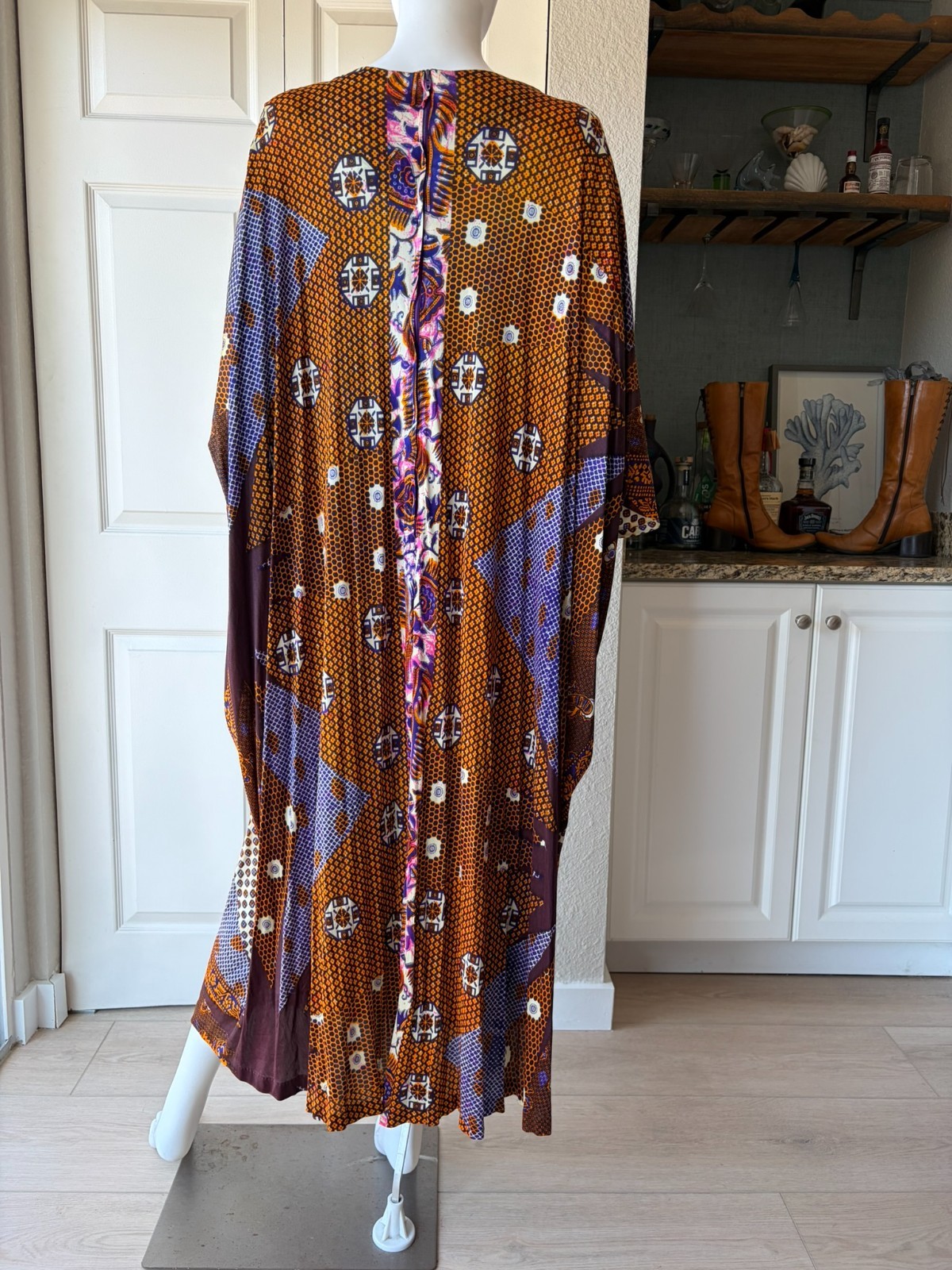Vintage 70&rsquo;s Colorful Pattern Kaftan Maxi Dress