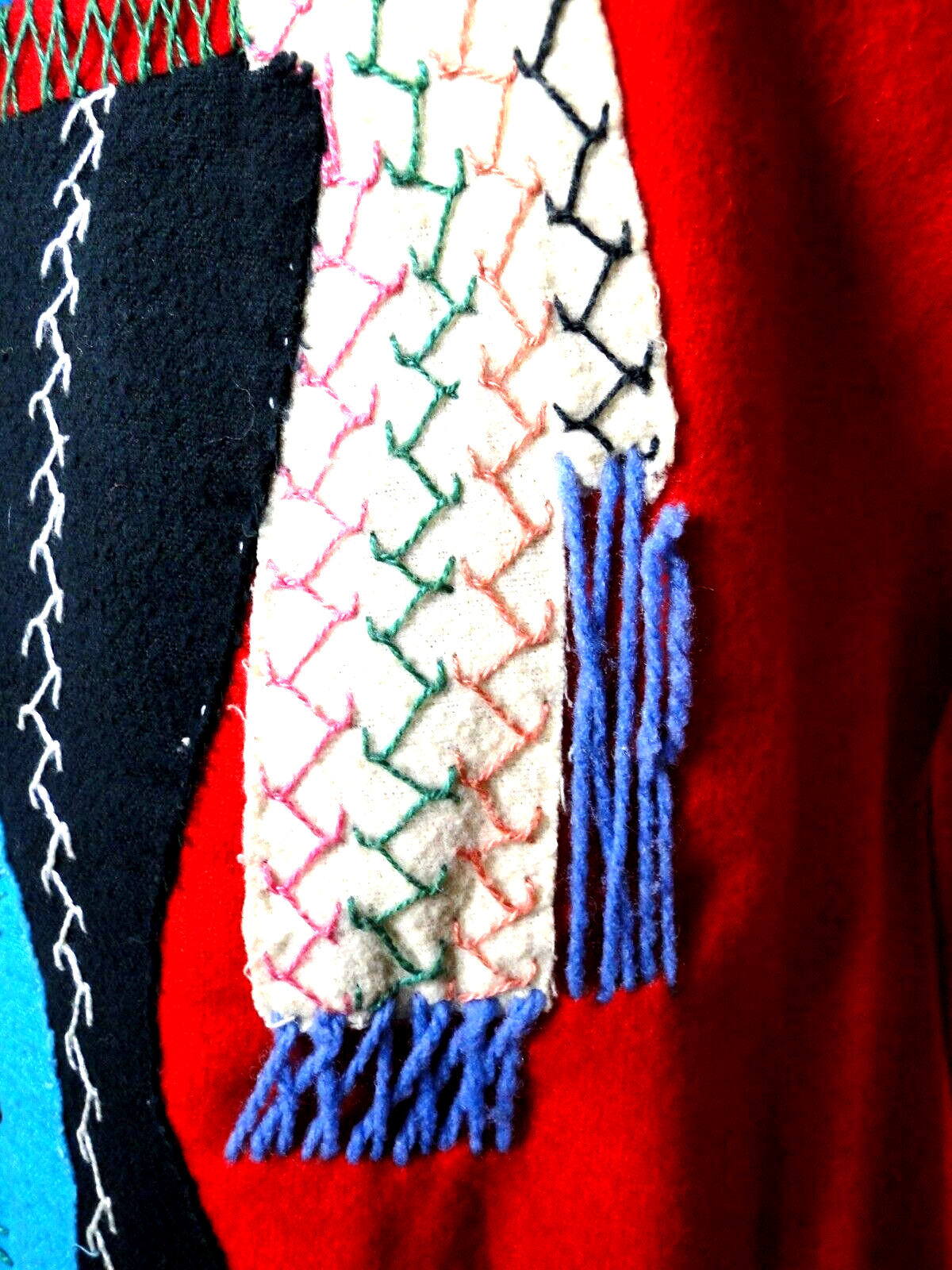 Vintage 40s jacket Wool Medium LOPEZ MEXICO Embellished FELT Couple On Back Red