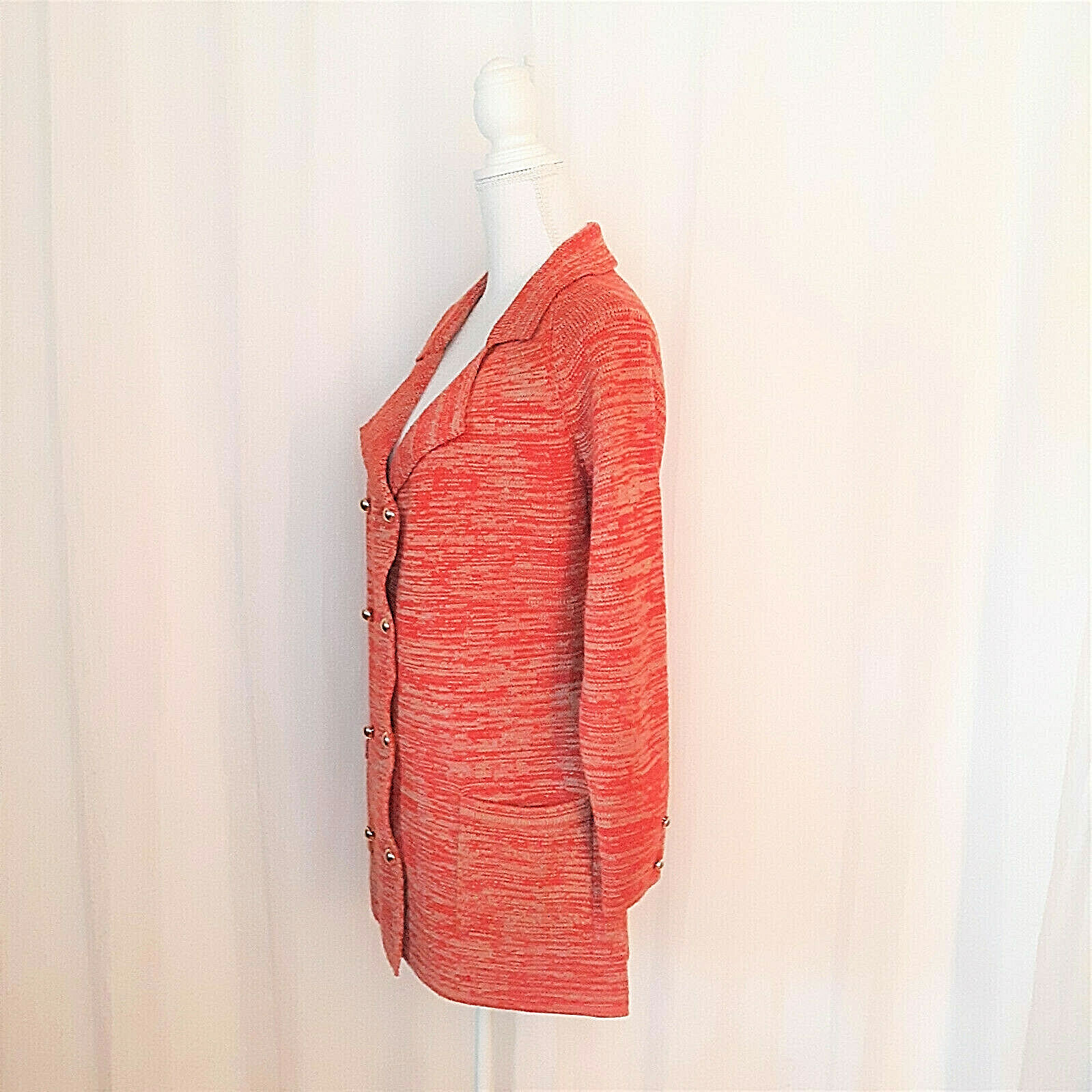 Vtg. 70&rsquo;s Full Fashioned Heavy Knit Orange Button Front Jacket Size M Pre-Owned