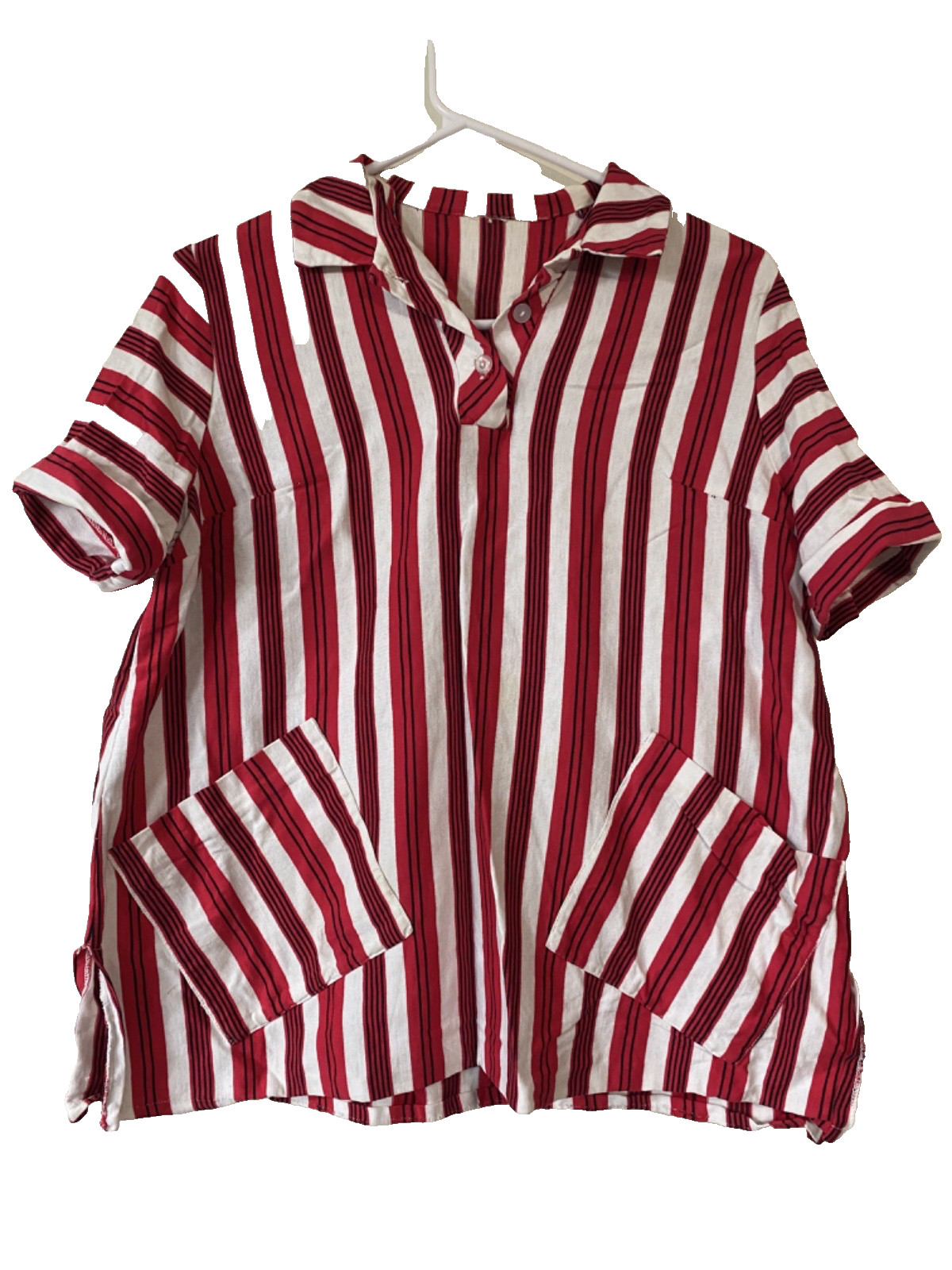 1950s Vintage Women&rsquo;s Beach, Summer Striped Handmade Short Sleeved Shirt, Medium