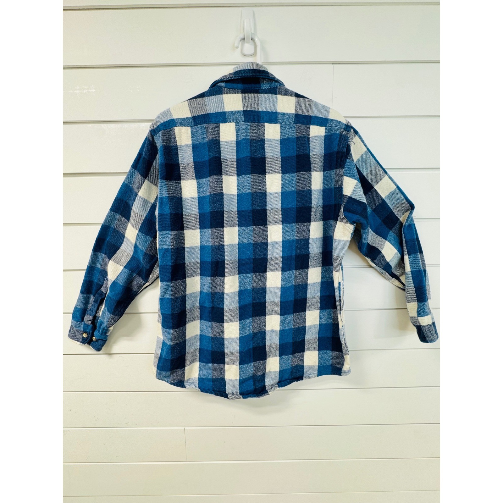 Fieldmaster Vintage Blue Buffalo Plaid Flannel Shirt Made in USA Cotton Large