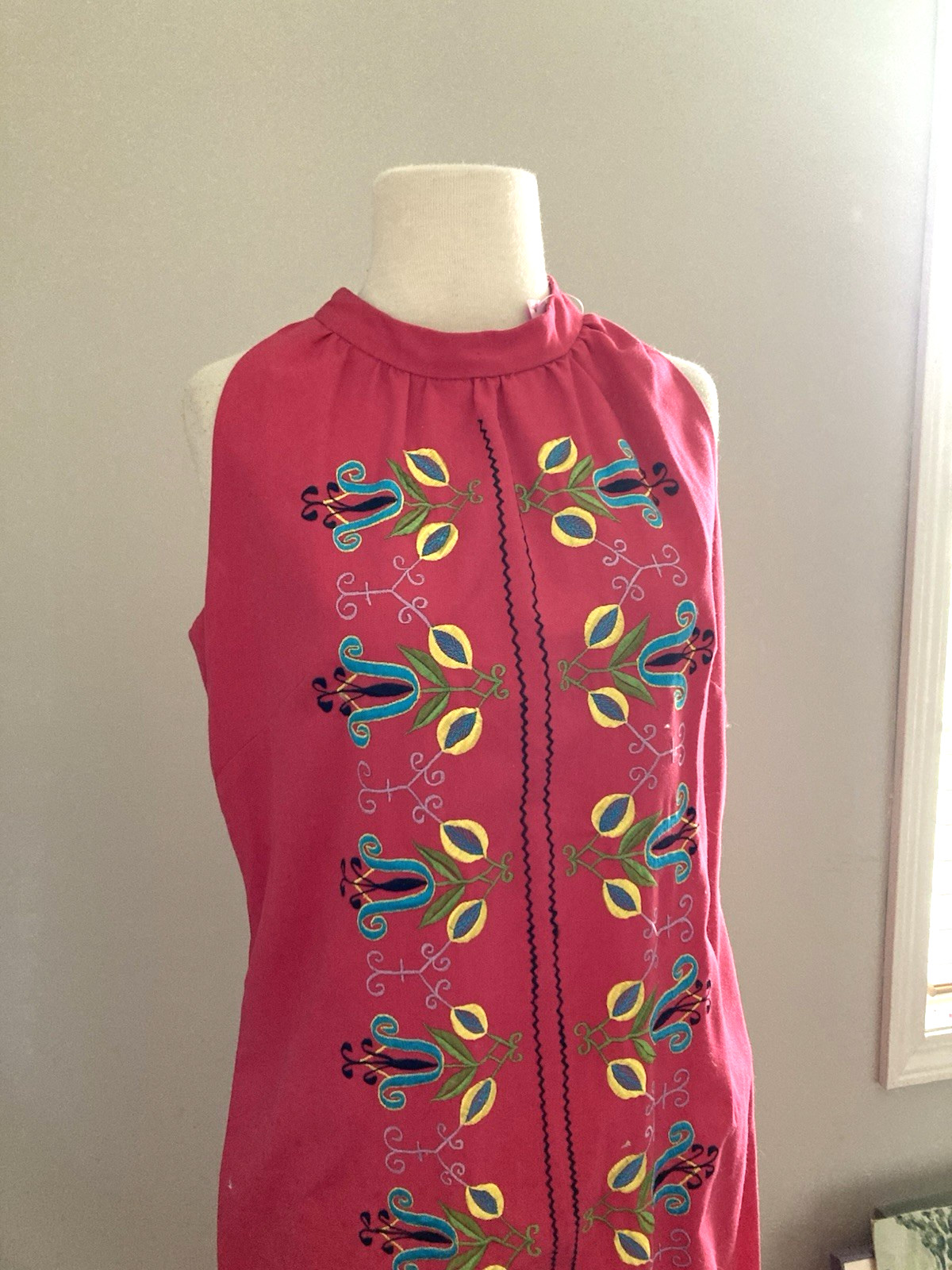 Vintage Bordados Mary Vi Mexican Embroidered Maxi Dress Peasant S