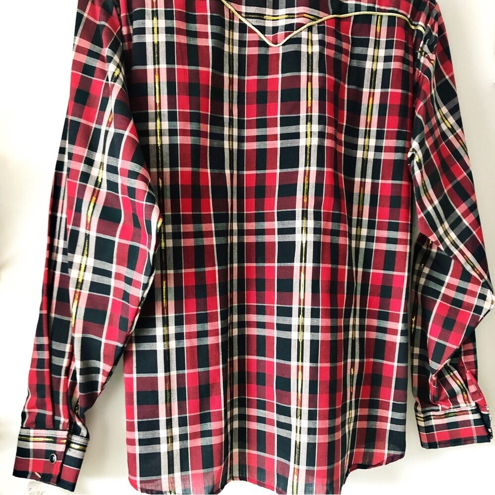 80s Kenny Rogers Western Plaid Button Down Piped Yoke Rodeo Chic Pearl Snap Sz M